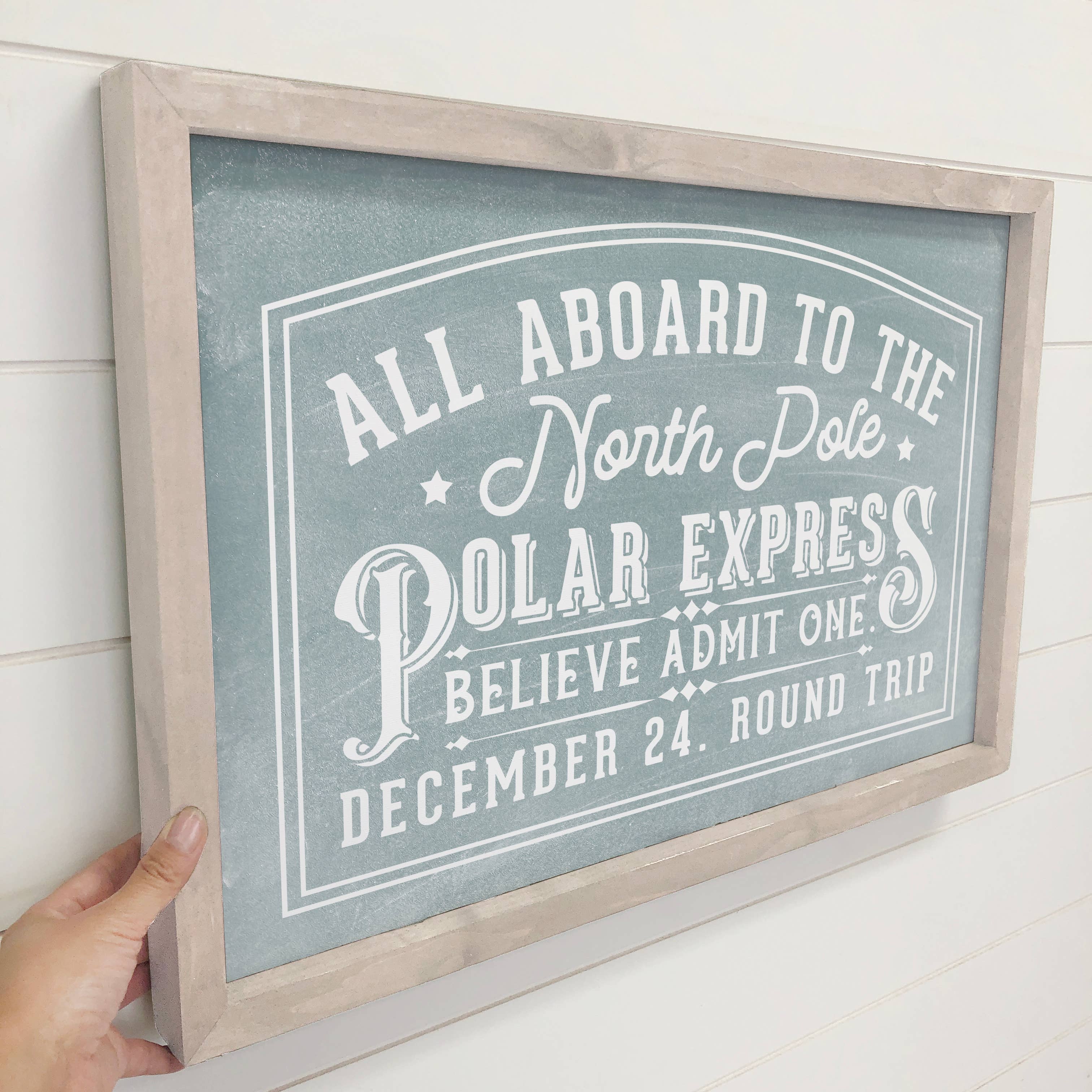 North Pole Polar Express - Christmas Canvas Sign - Framed