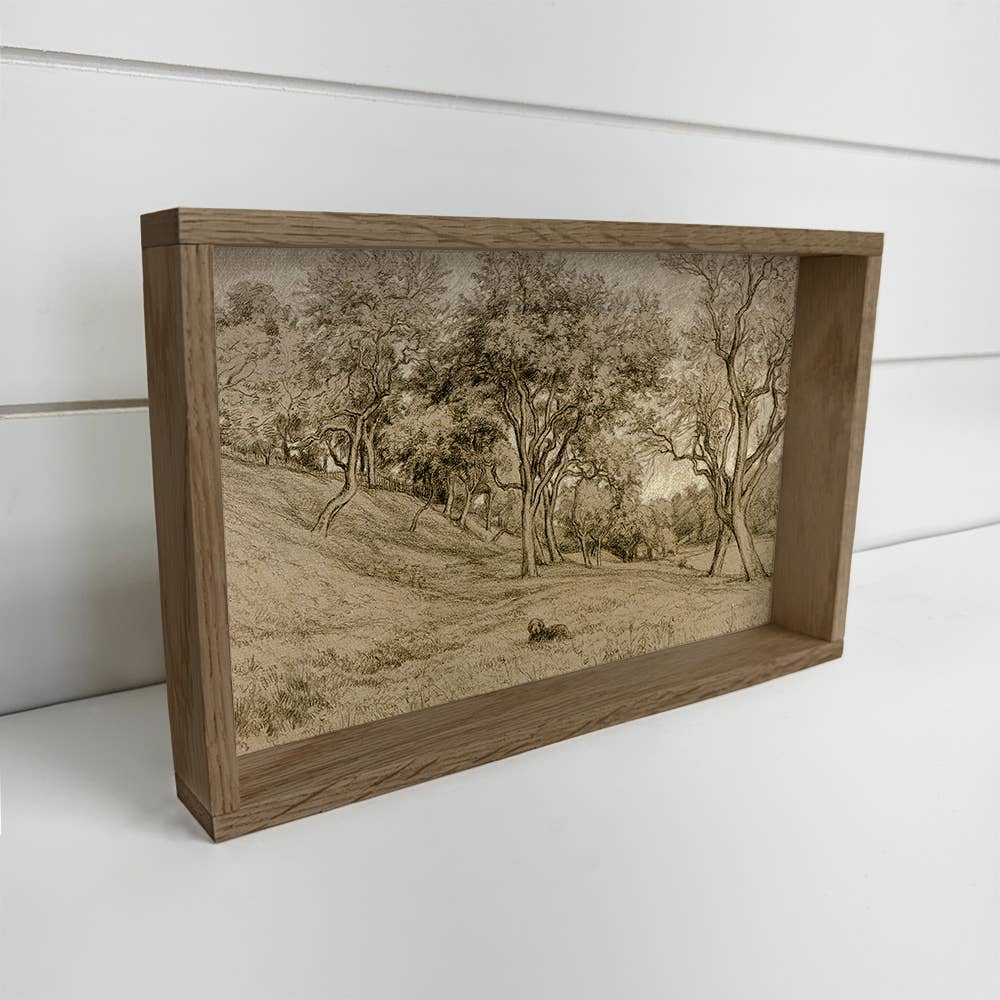 Dog on Tree Hill - Dog Canvas Art - Wood Framed Wall Art