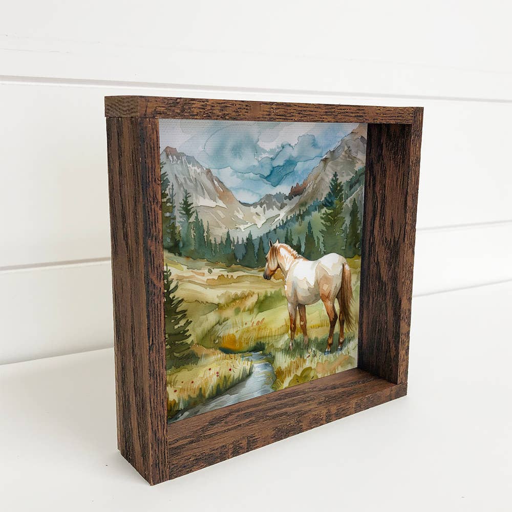 Horse In Valley Painting - Horse Canvas Art - Wood Framed