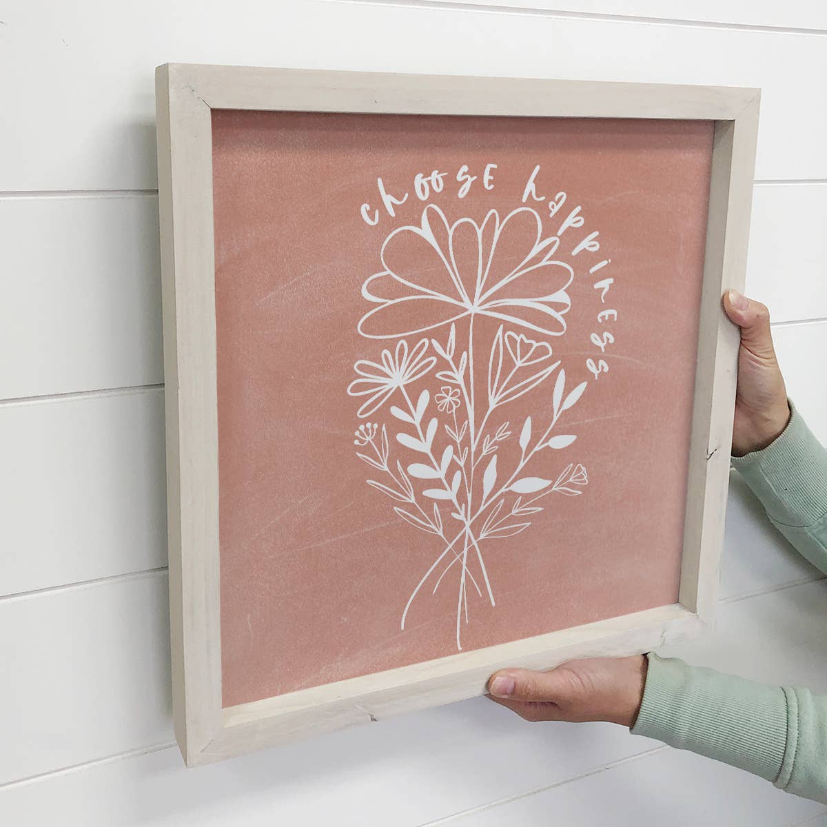 Choose Happiness Flower Small Décor with Whitewash Frame