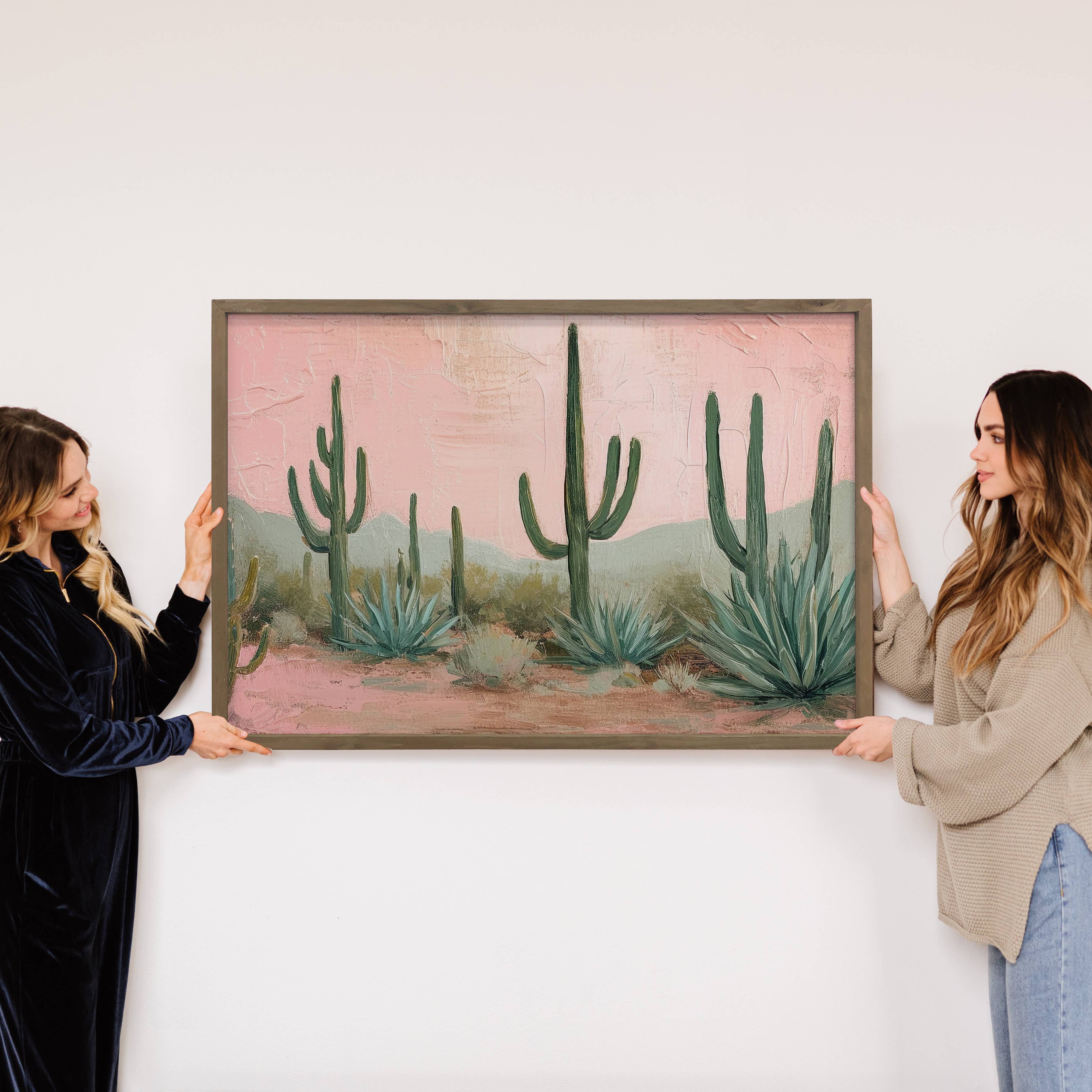 Green Pink Desert Dreams - Nature Canvas Art - Wood Framed
