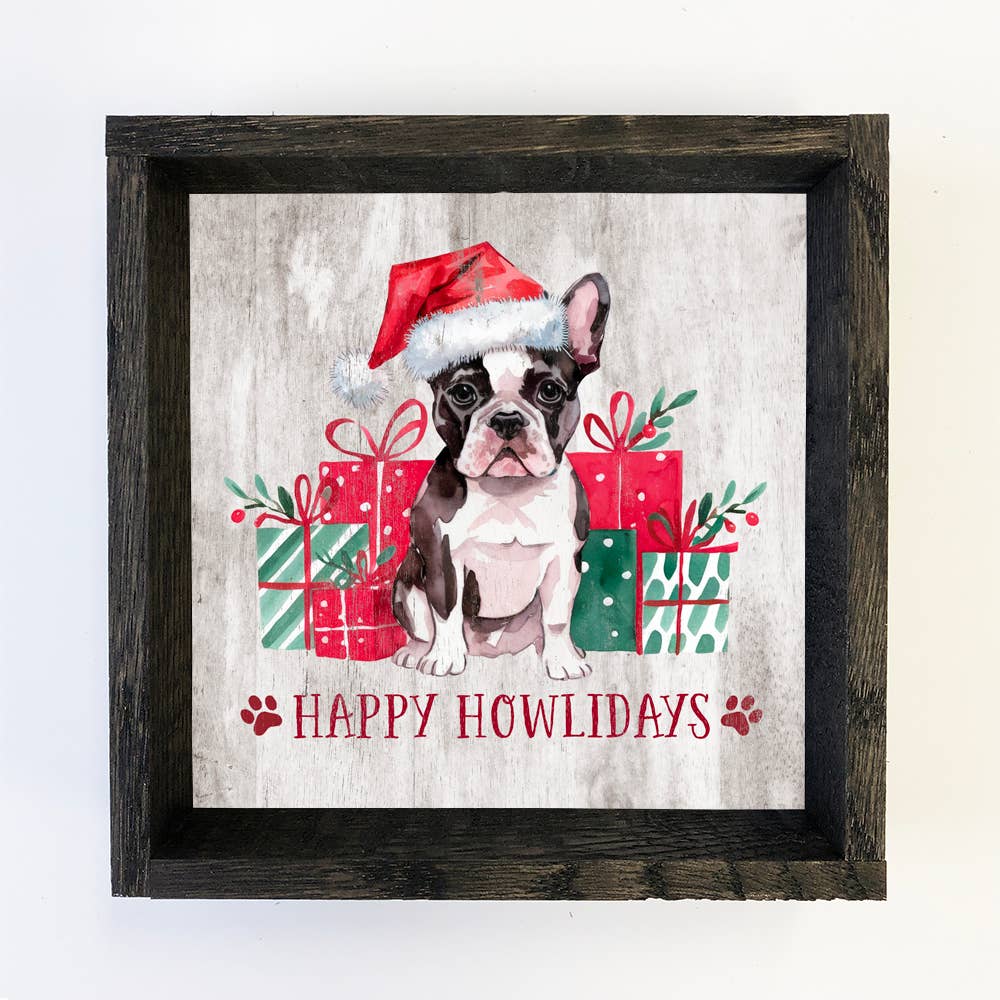 Happy Howlidays French Bulldog - Puppy Canvas Art - Framed