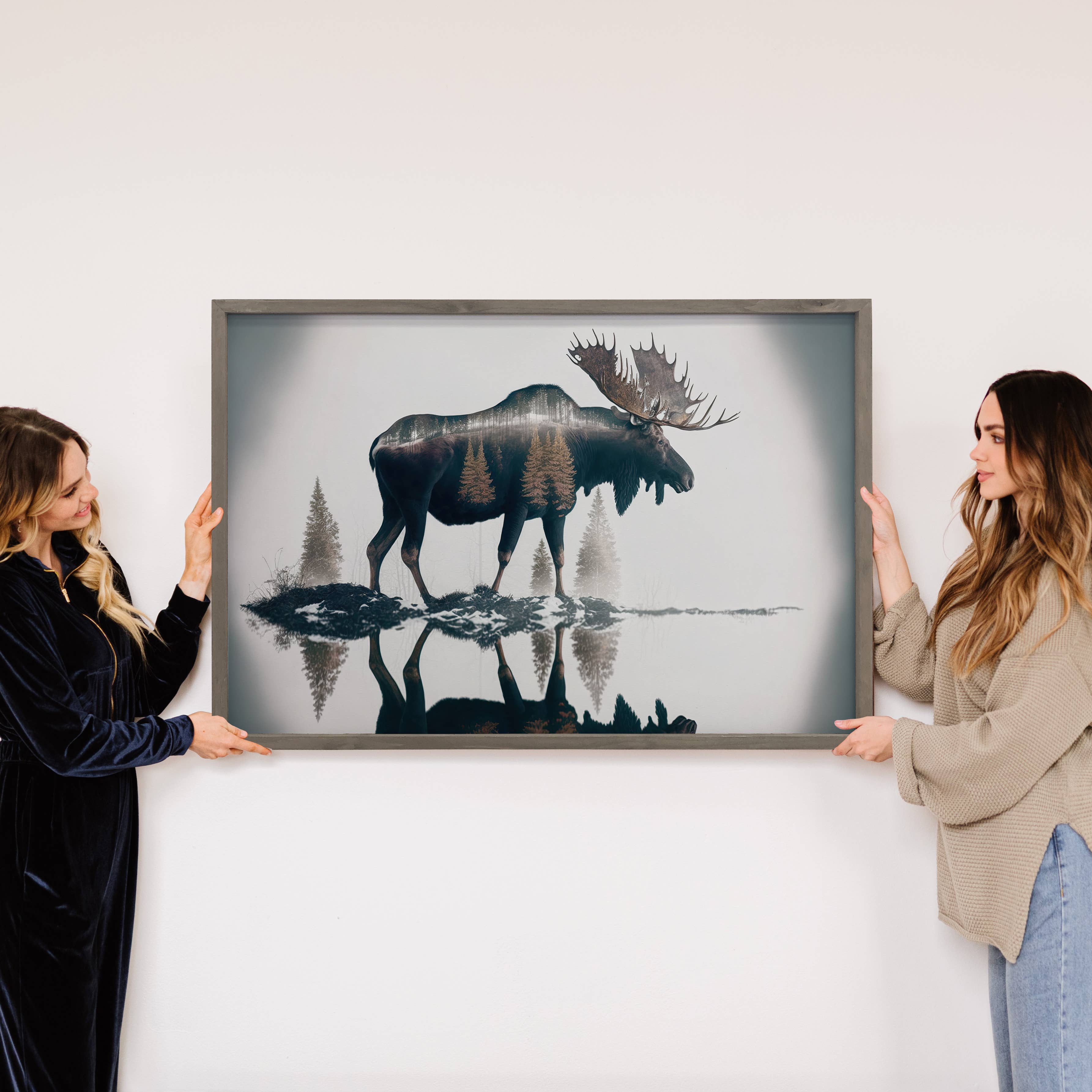 Moose Double Exposure - Wildlife Canvas Art - Wood Framed