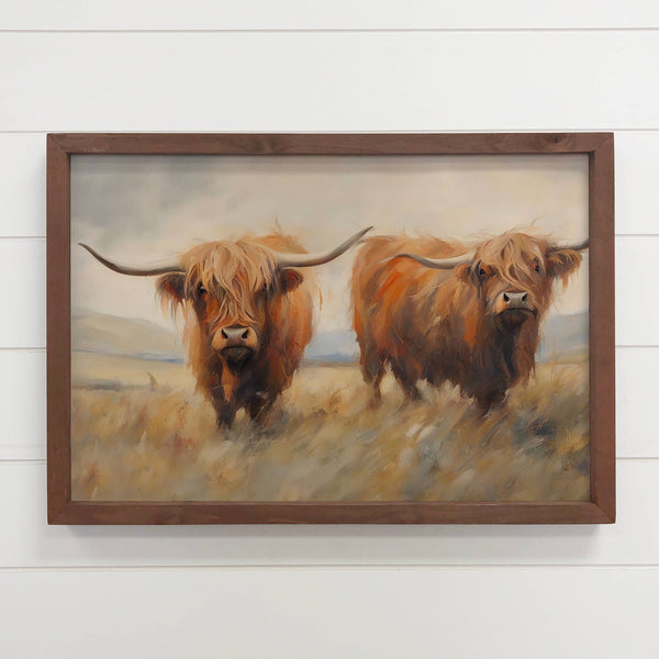 Double Highland Cows - Highland Cow Canvas Art - Framed Art