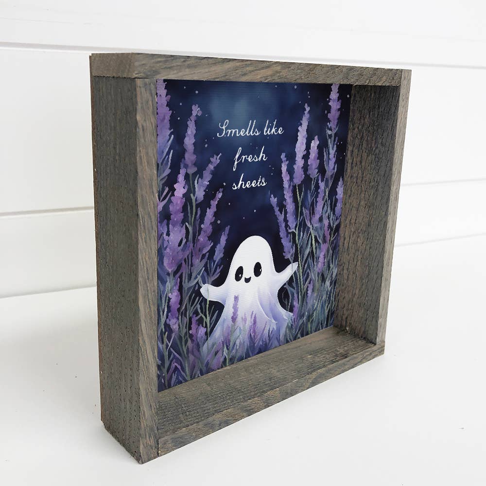Cute Ghost in Lavender Field - Halloween Canvas Art - Framed