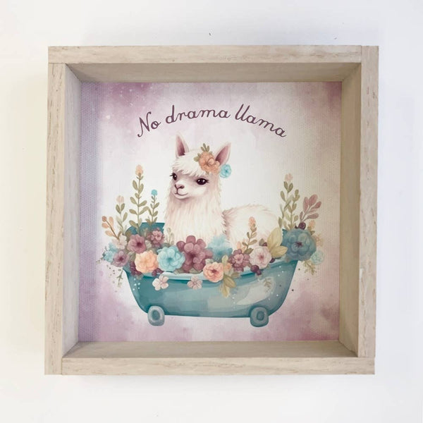 No Drama Llama - Spring Time Llama Canvas Art - Wood Framed