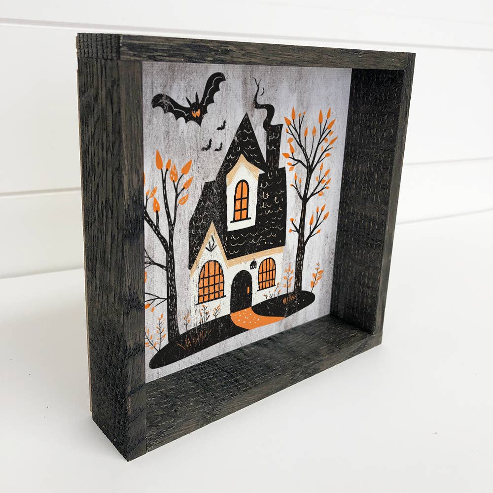 Folk Halloween Haunted House - Halloween Canvas Art - Framed