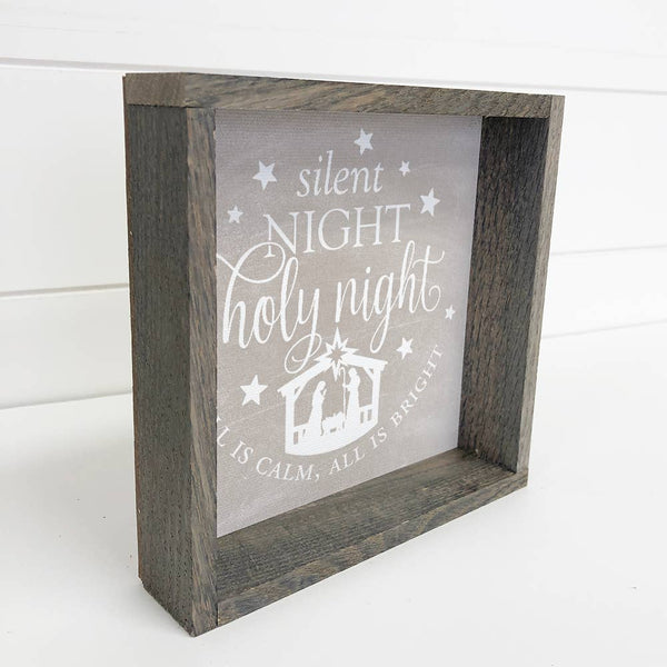 Silent Night Holy Night Gray - Framed Christmas Word Sign