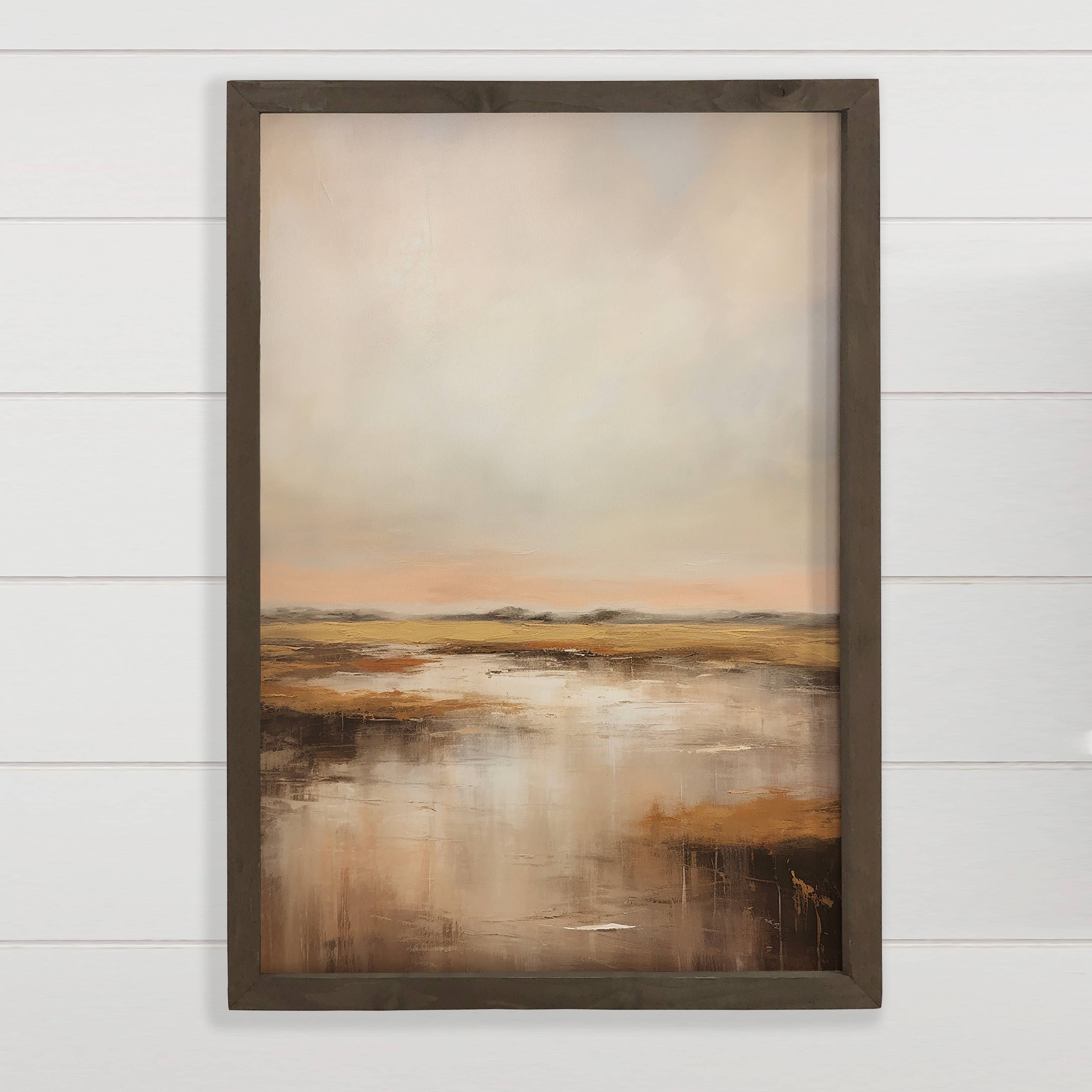 Early Beige Horizon - Framed Nature Painting - Farmhouse