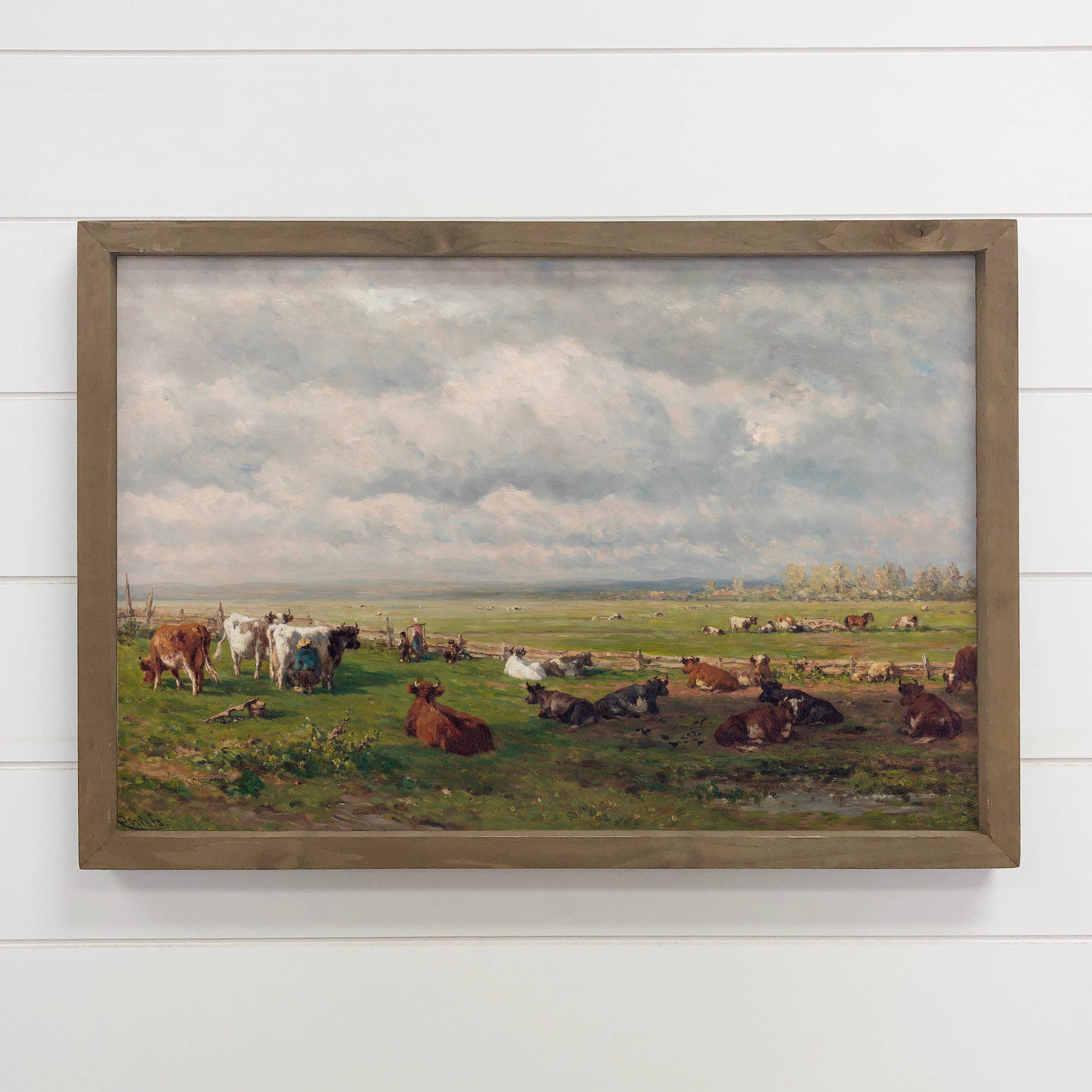 Cows in the Field - Farmhouse Canvas Art - Wood Framed Art