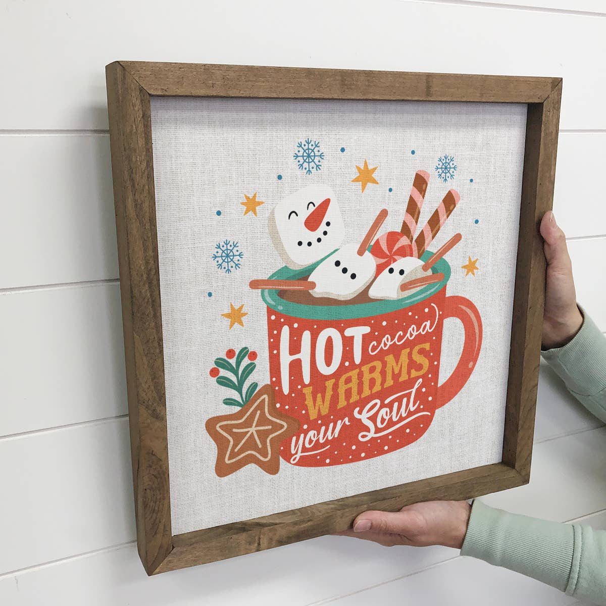 Hot Cocoa Warms the Soul - Winter Canvas Art - Wood Framed