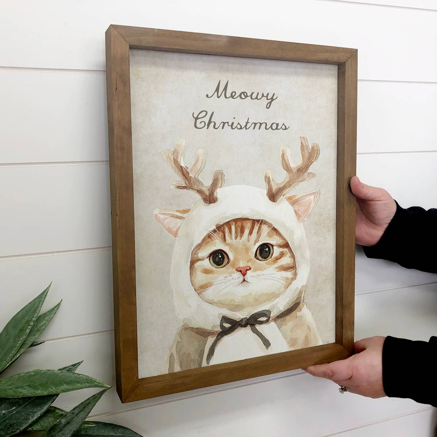 Meowy Christmas Cat Antlers - Cute Cat Christmas Canvas Art