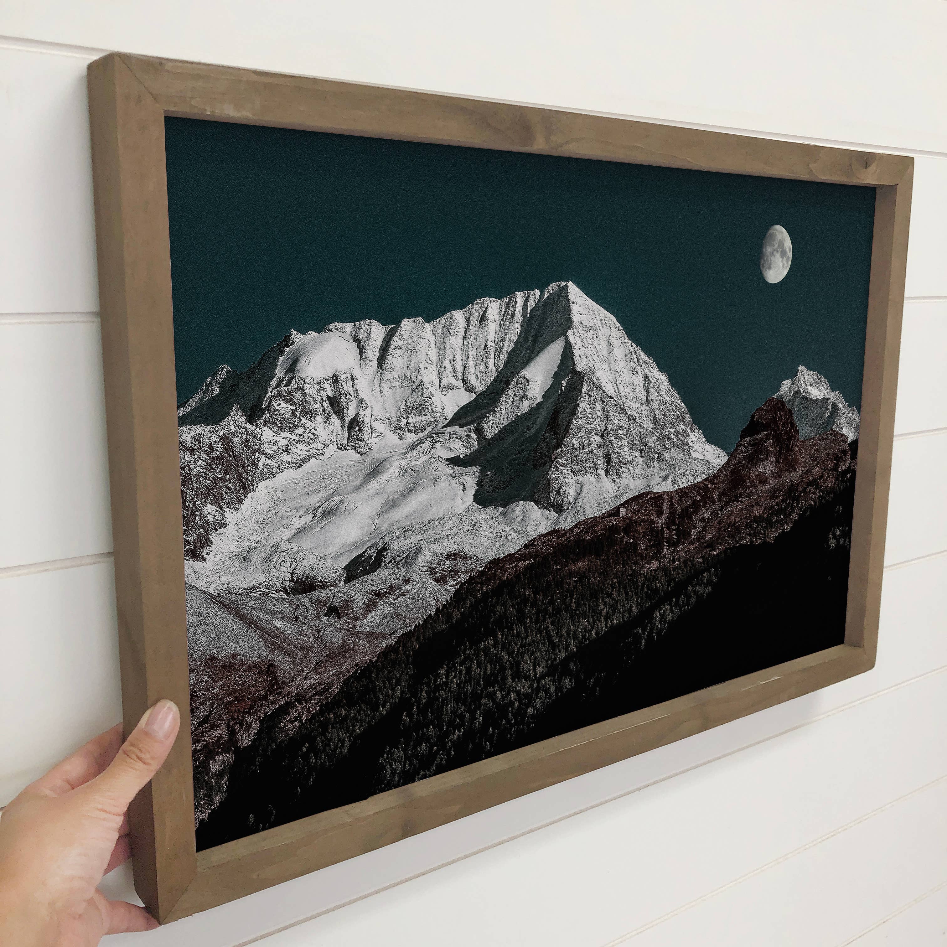 Moon Snow Mountain - Mountain Landscape Canvas Art - Framed