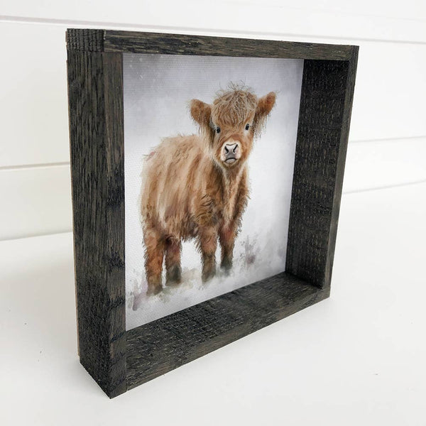 Small Highland Cow - Cute Baby Animal Wall Art - Framed Art