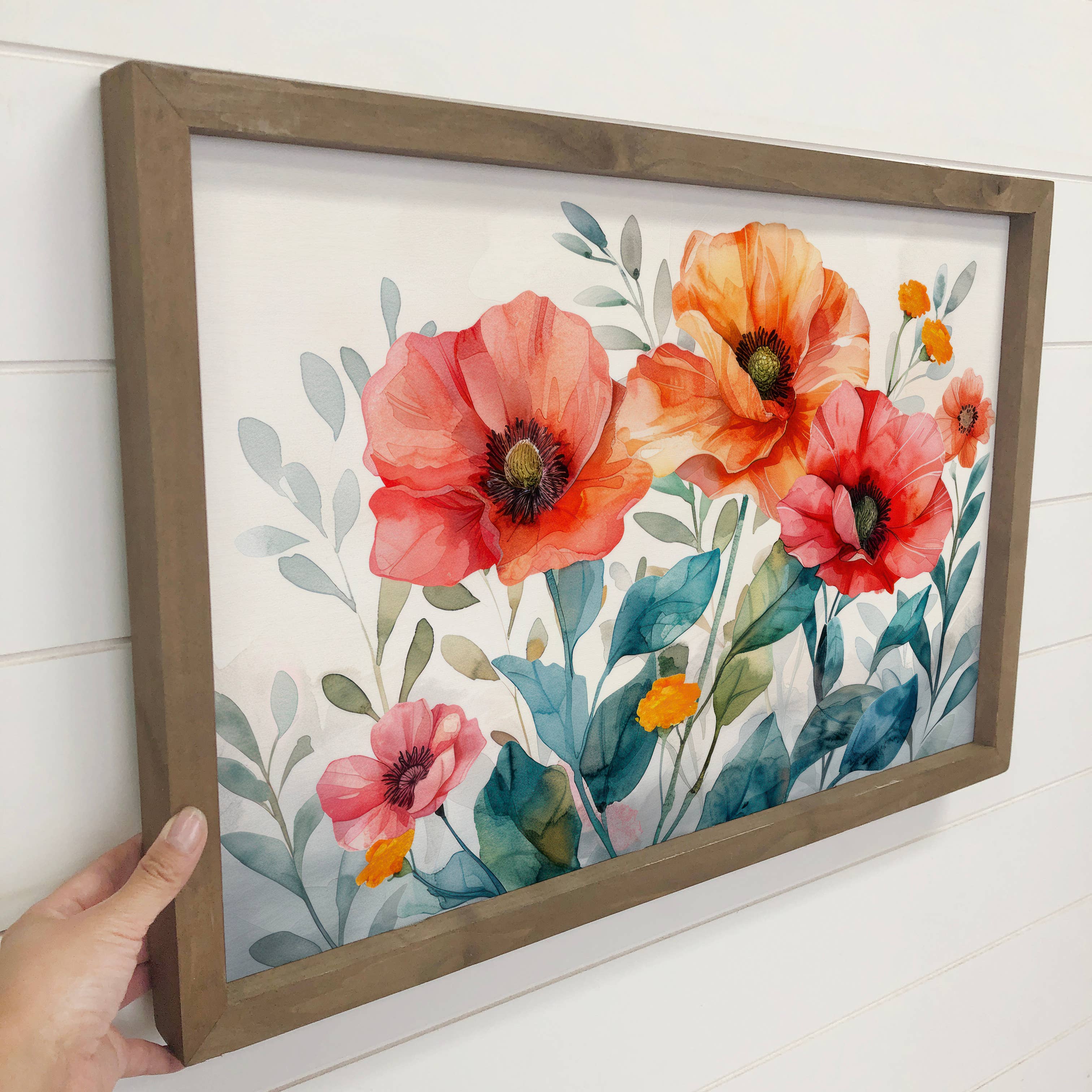 Bright Poppies - Spring Flower Canvas Art - Wood Framed Art