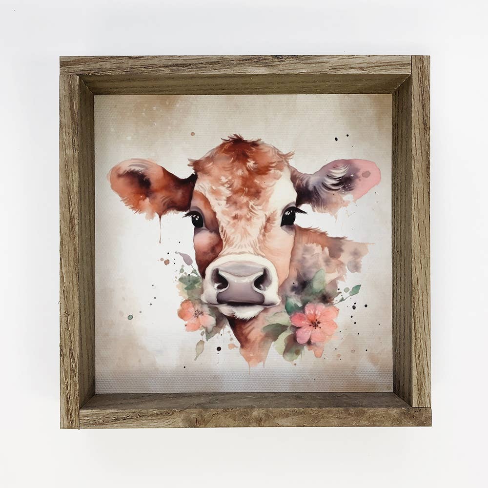 Brown Cow Pink Flowers - Cute Farmhouse Sign Home Decor