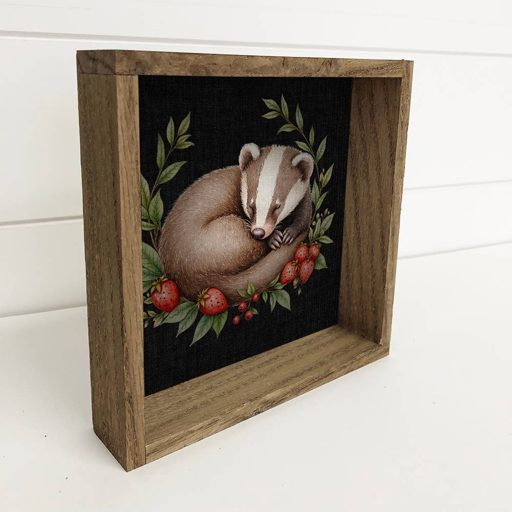 Sleeping Badger Woodland Berries - Cute Badger Canvas Art