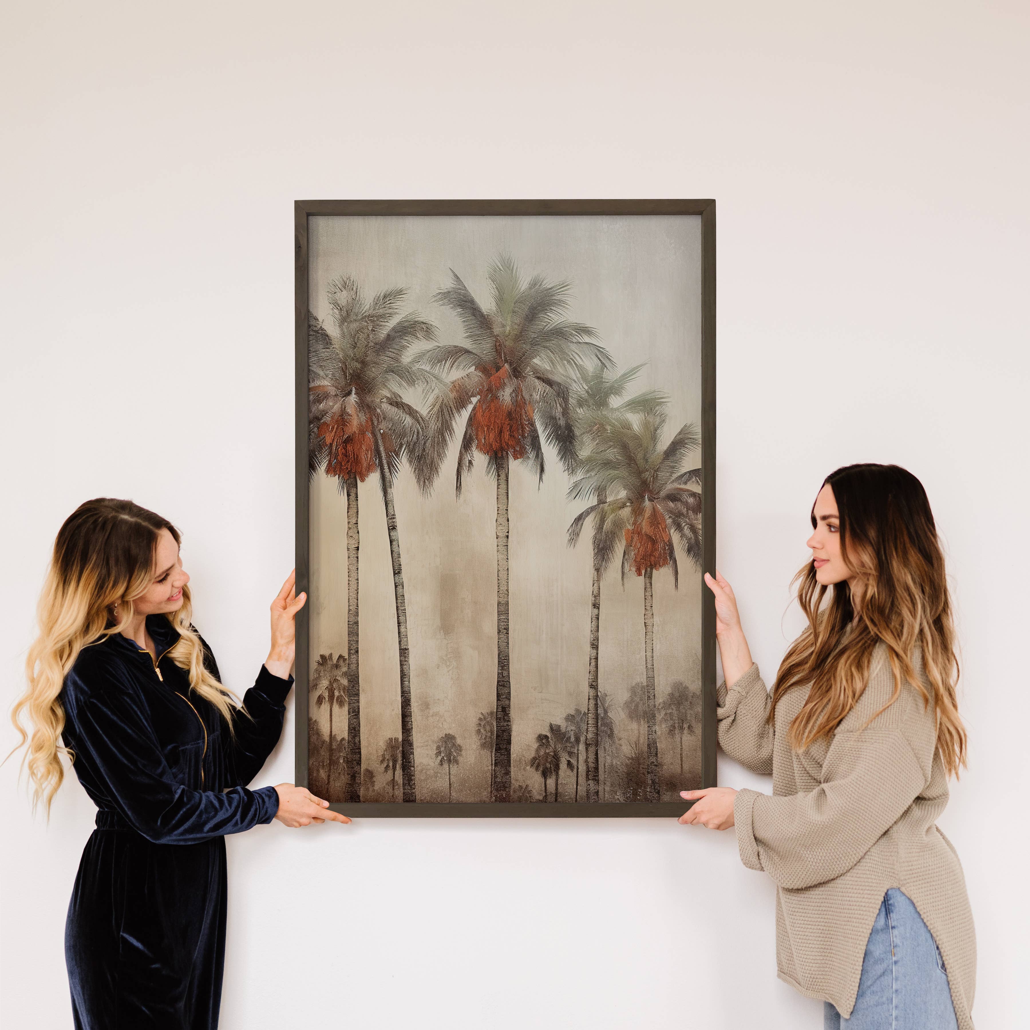 Vintage Palm Trees - Tropical Canvas Art - Wood Framed Decor