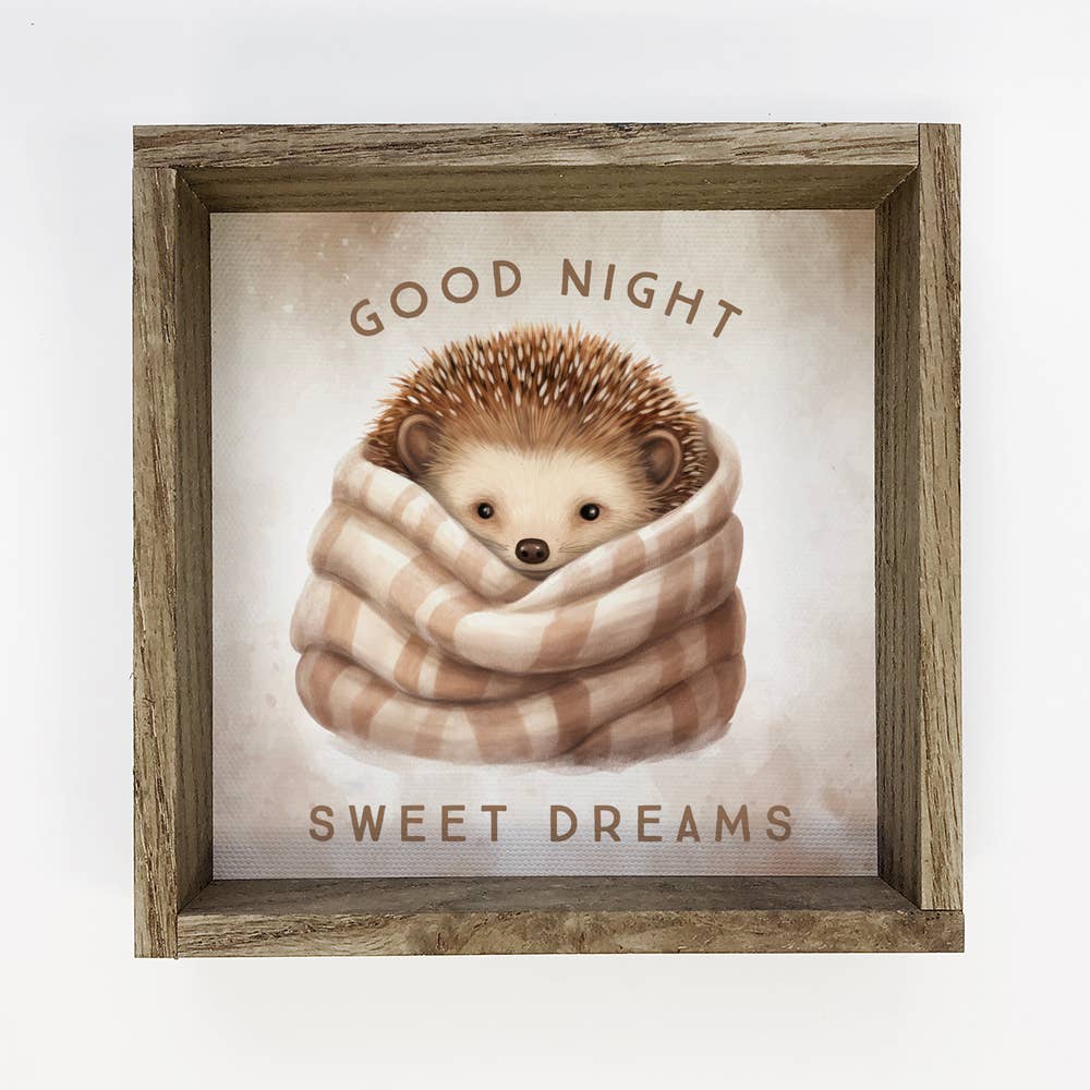 Good Night Hedgehog in Blanket - Cute Animal Nursery Art
