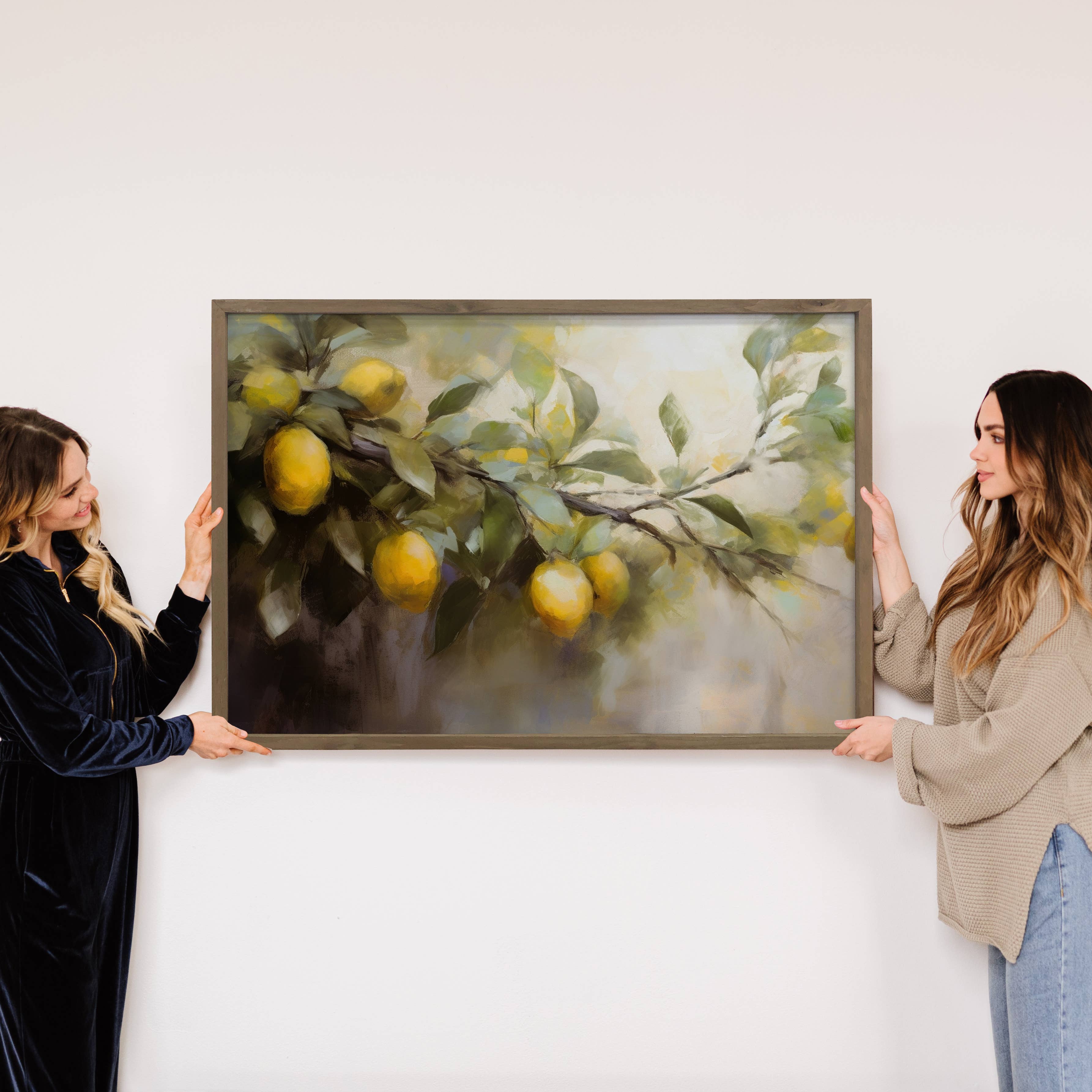 Lemon Branches Painting - Fruit Tree Canvas Art - Wood Frame