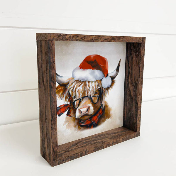 Highland Cow in a Santa Hat Small Canvas Sign