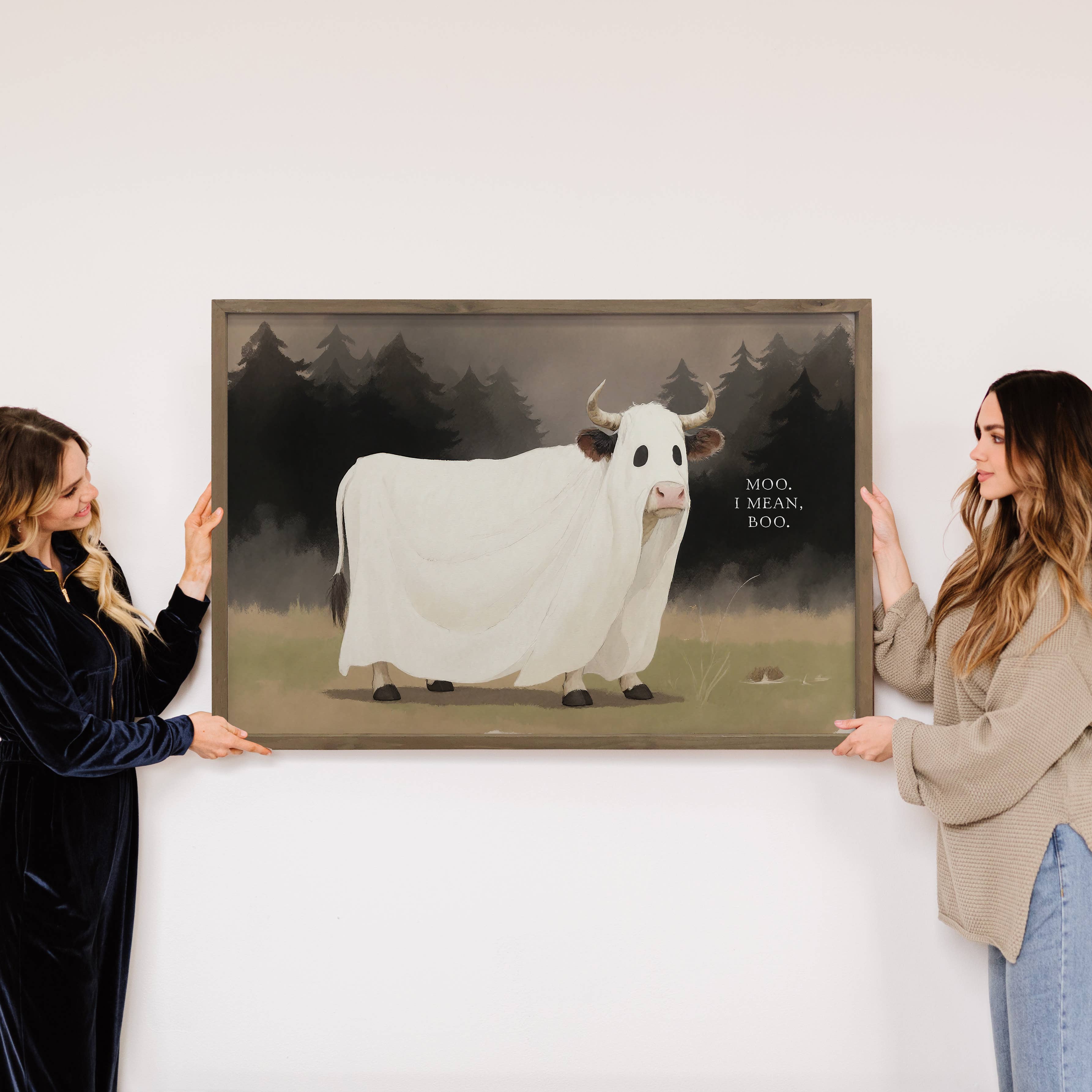 Cow Ghost - Funny Cow Halloween Canvas Art - Wood Framed Art