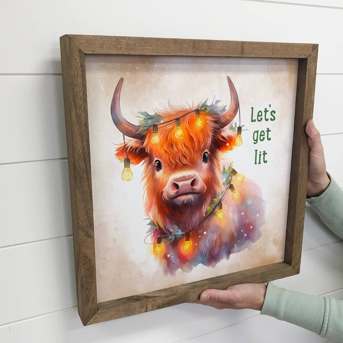 Lets Get Lit Highland Cow - Funny Holiday Animal Canvas Art