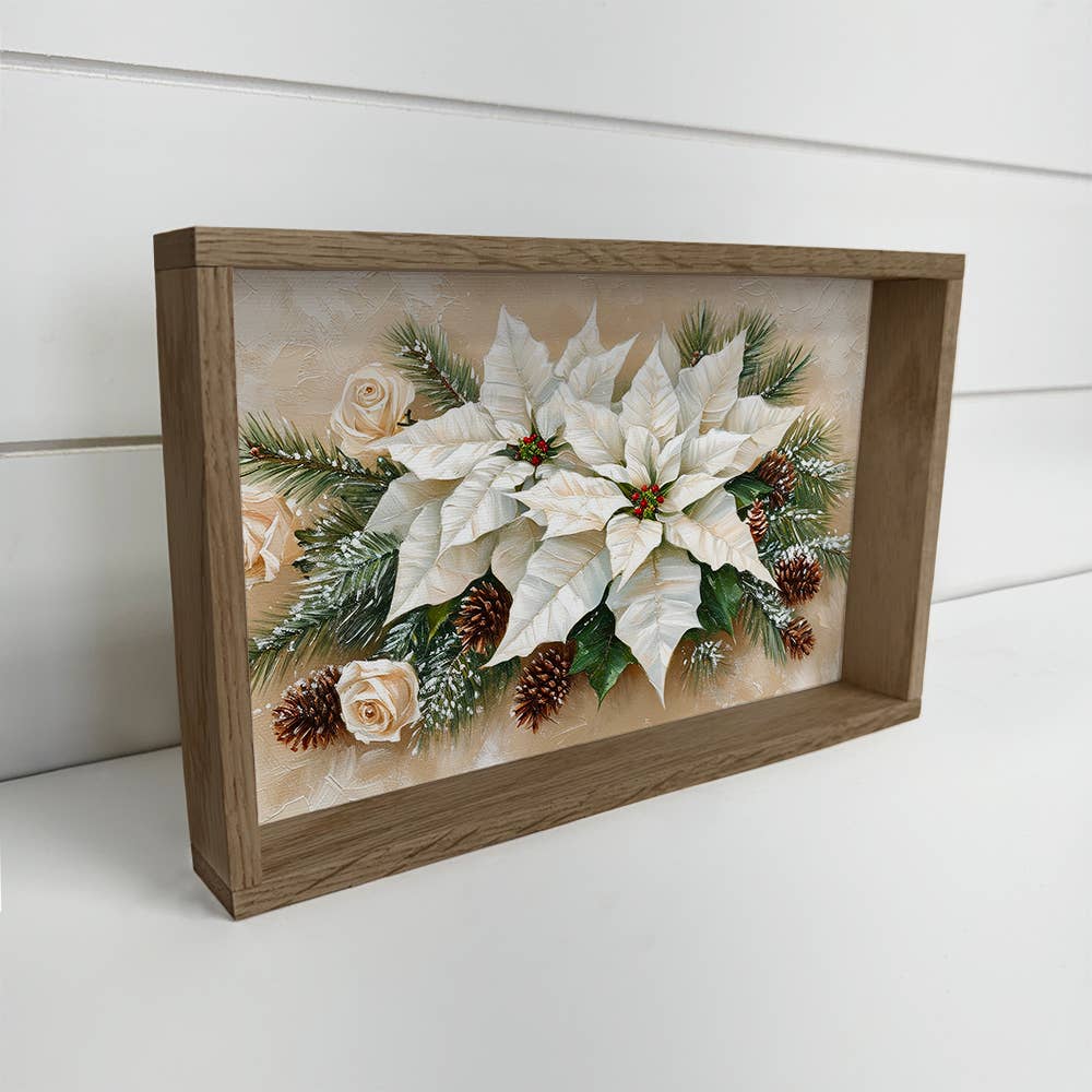 White Winter Flowers - Winter Floral Canvas Art - Wood Frame