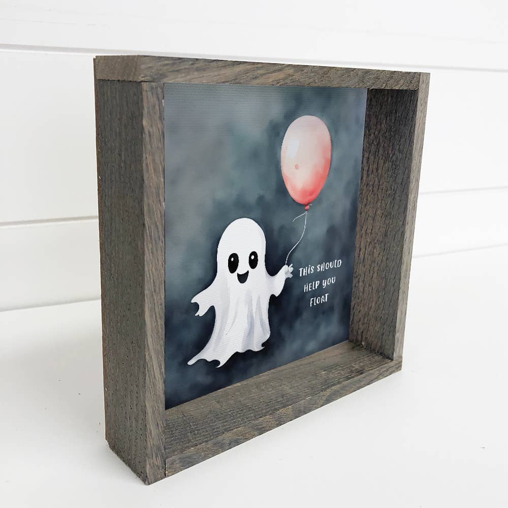 Cute Ghost Holding a Balloon - Halloween Canvas Art - Framed