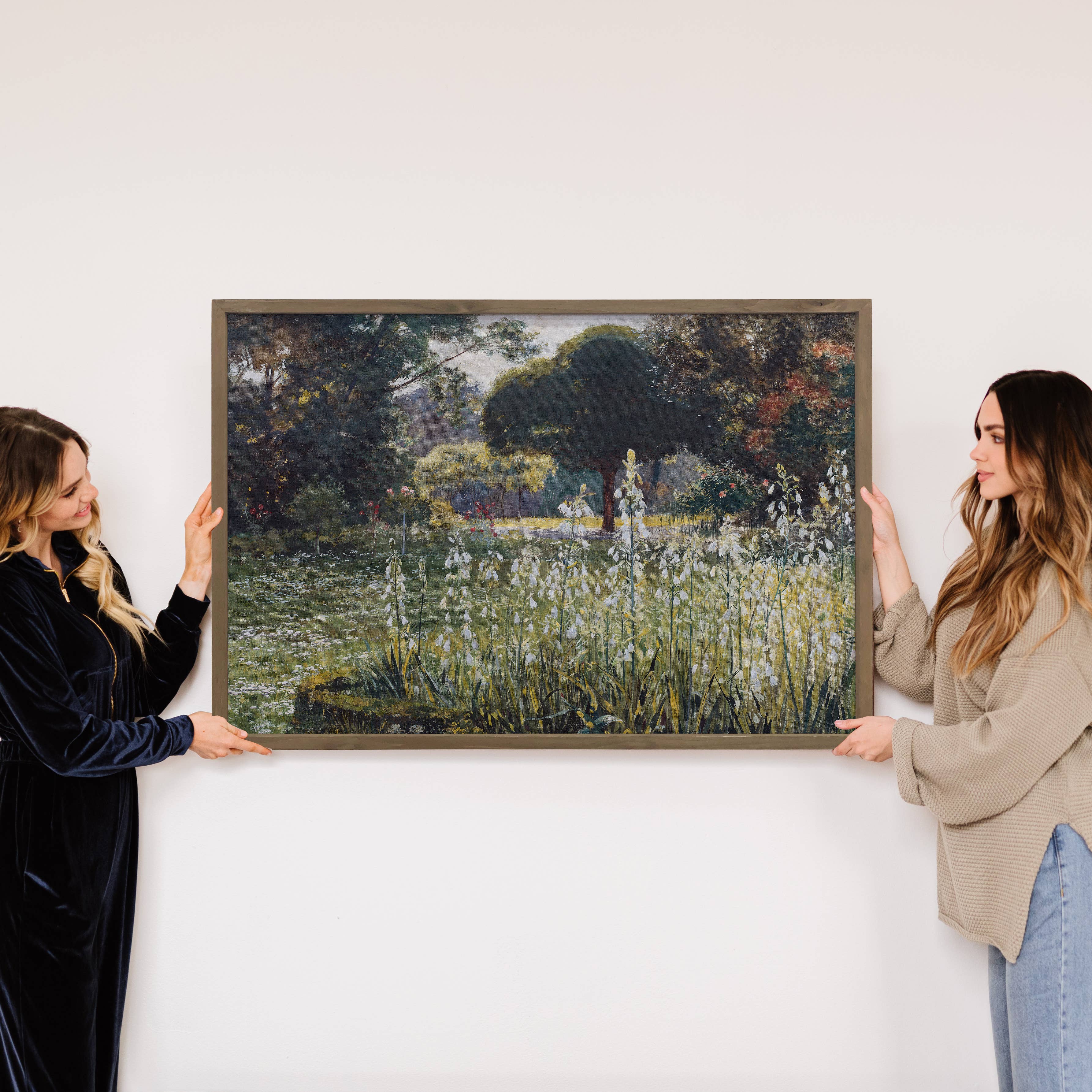 White Bellflower Meadow - Nature Canvas Art - Wood Framed