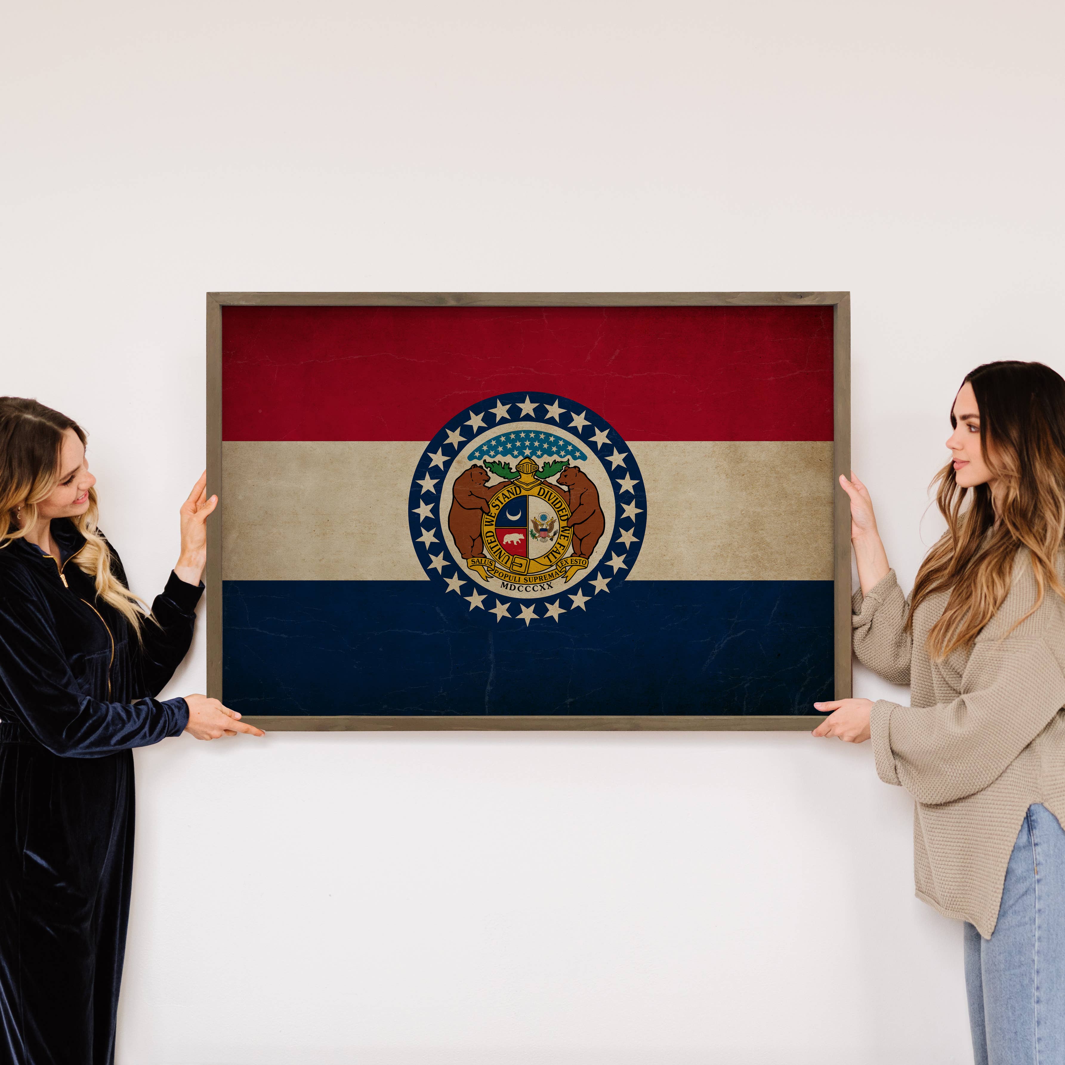 Missouri Vintage Flag - State Flag Canvas Art - Wood Framed
