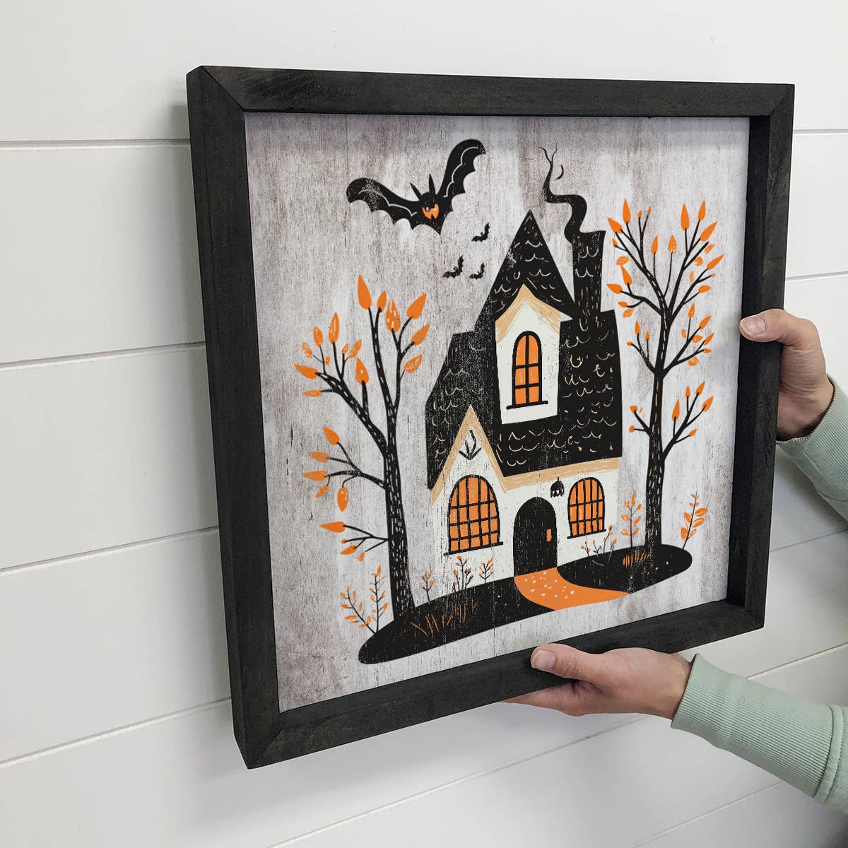 Folk Halloween Haunted House - Halloween Canvas Art - Framed