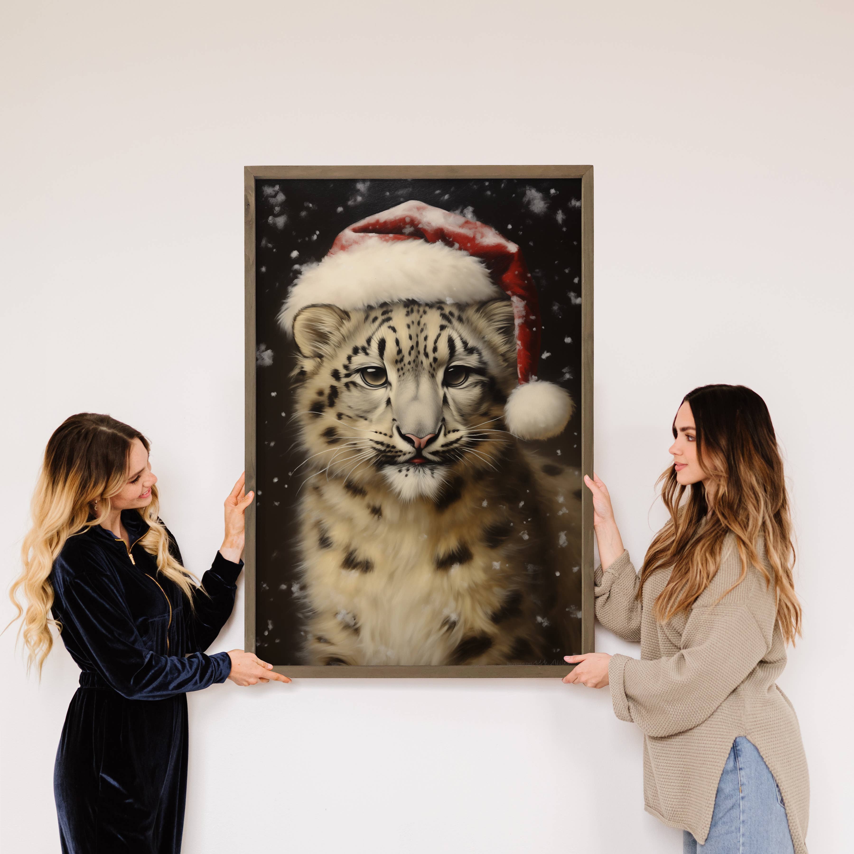 Christmas Snow Leopard - Animal Christmas Canvas Art