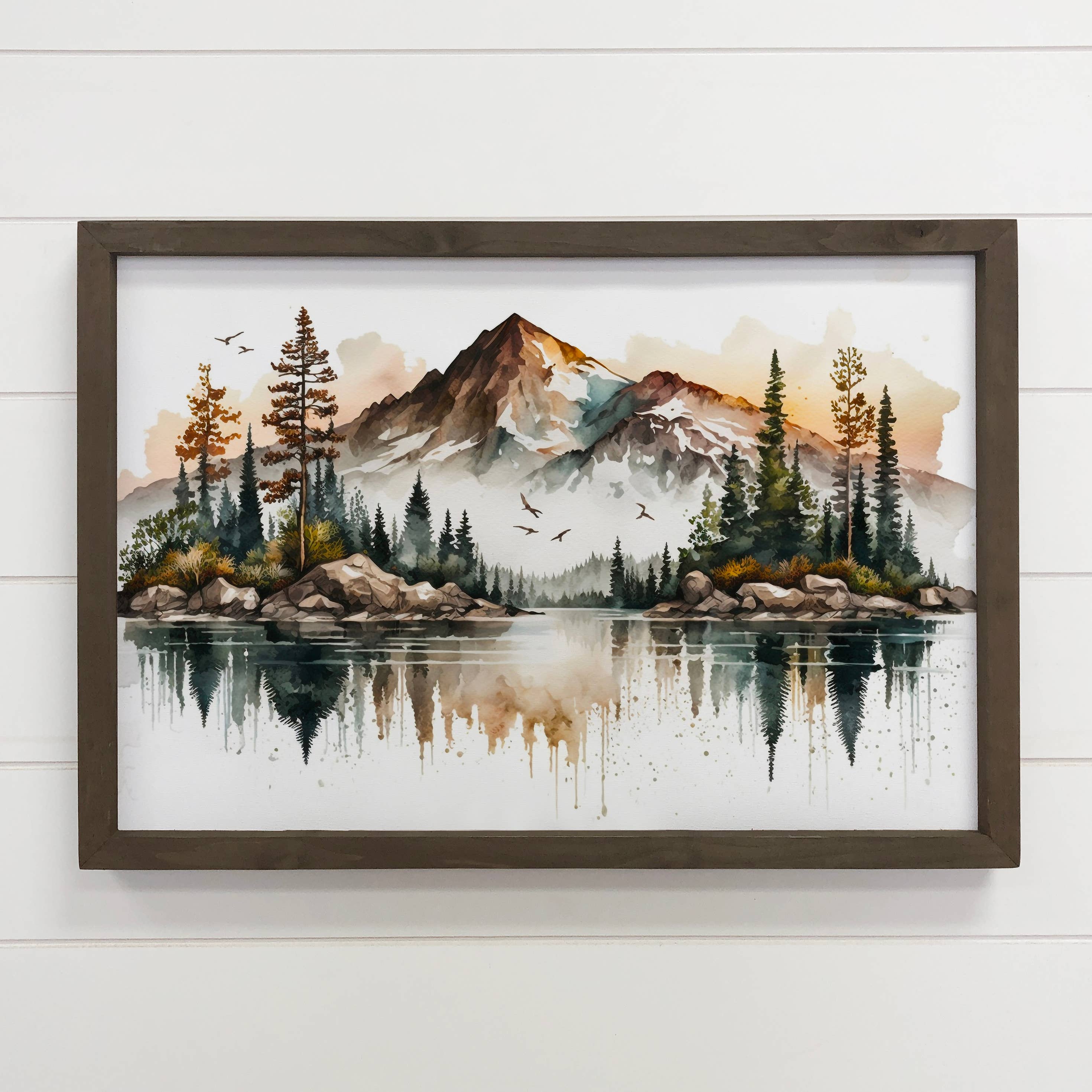 Mountainscape Reflection - Landscape Watercolor Canvas Art