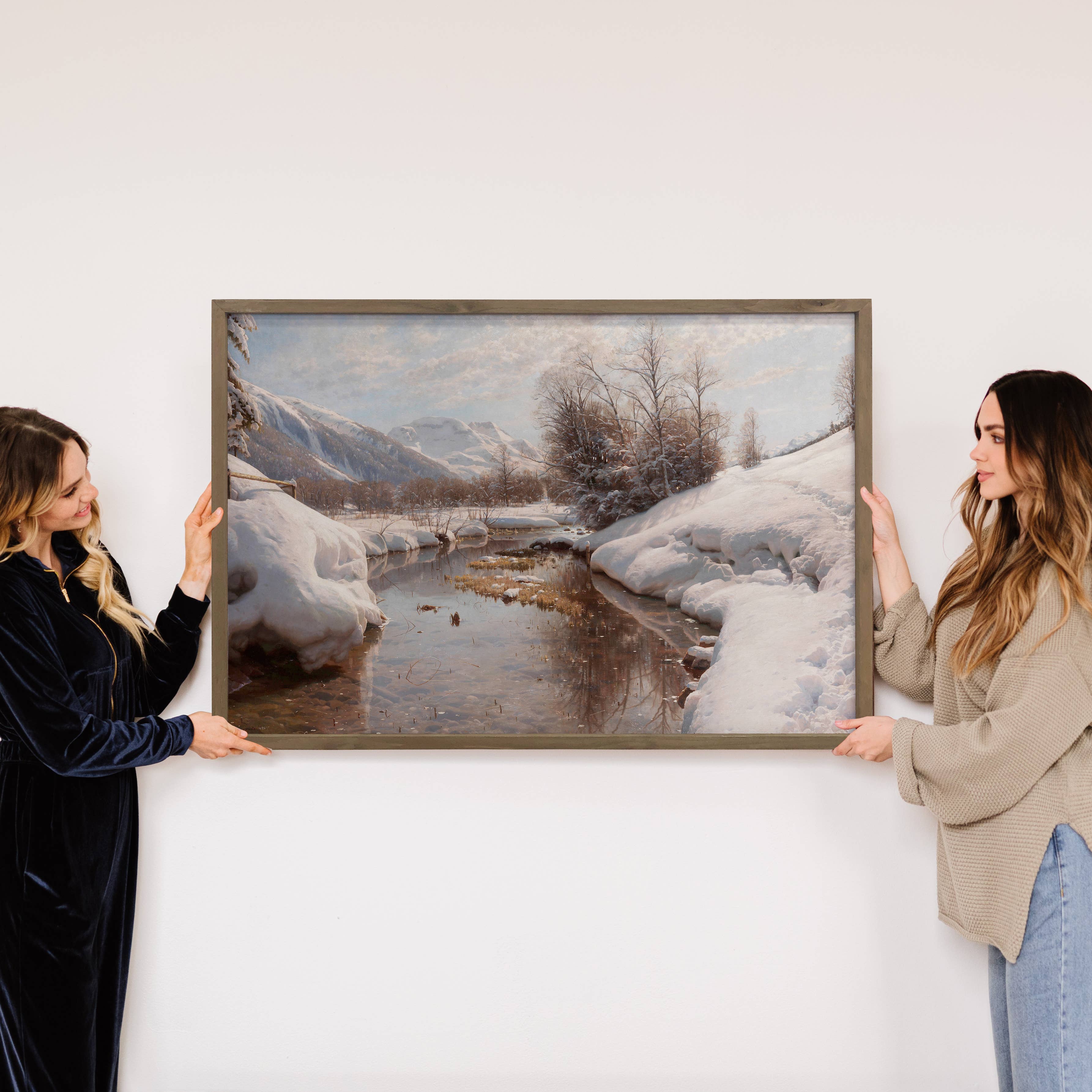 Winter River Banks - Winter Landscape Canvas Art - Framed