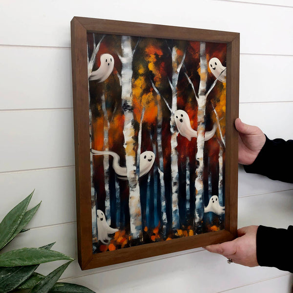 Ghosts in Birch Trees Vertical - Canvas Art with Wood Frame