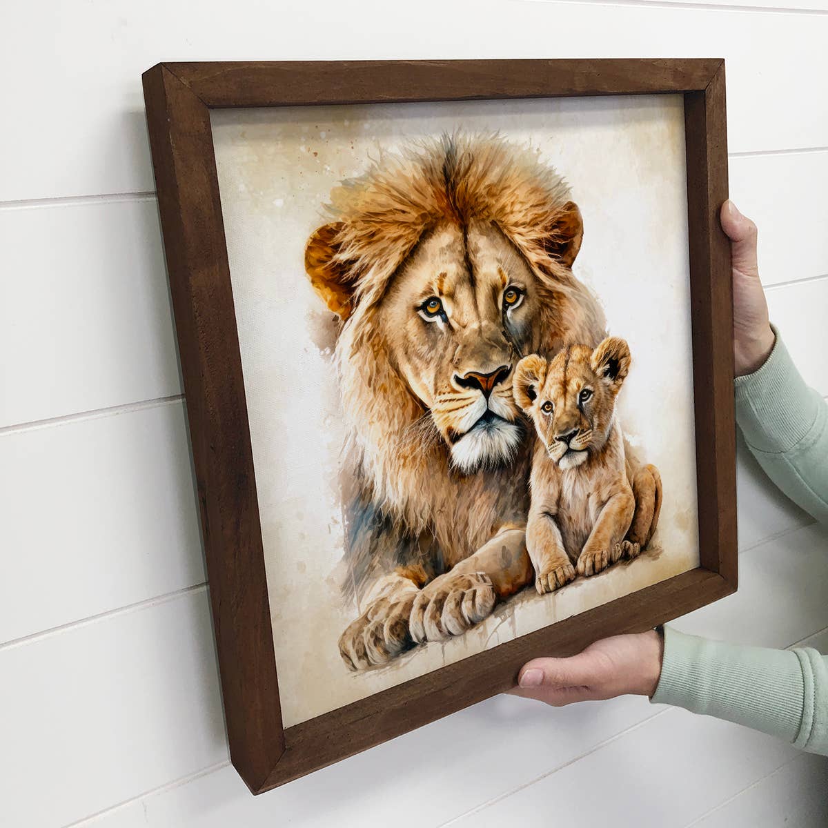 Father and Baby Lion - Safari Animal Wall Art - Fathers Day