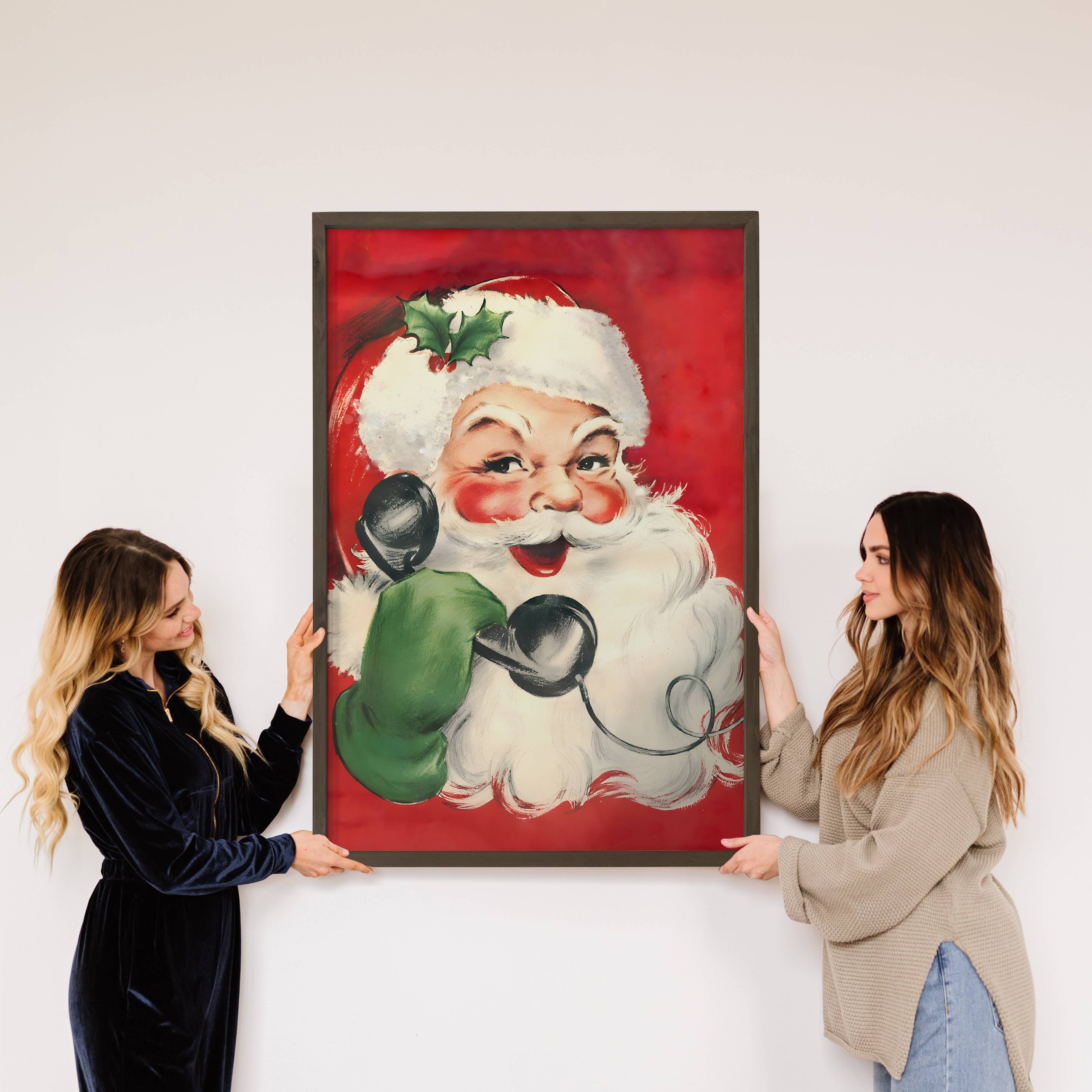 Santa Calling - Framed Christmas Art - Canvas Art with Frame