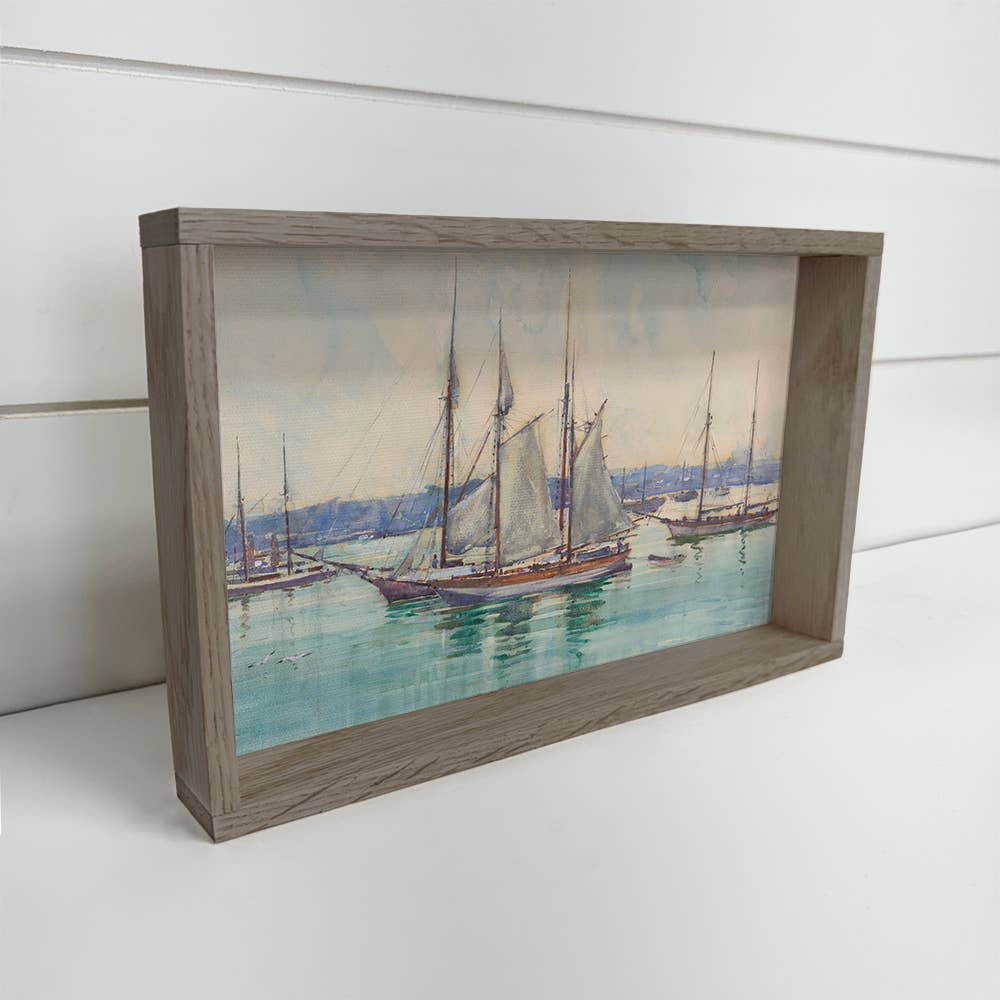 Calm Harbor Ships - Sailboat Canvas Art - Wood Framed Art