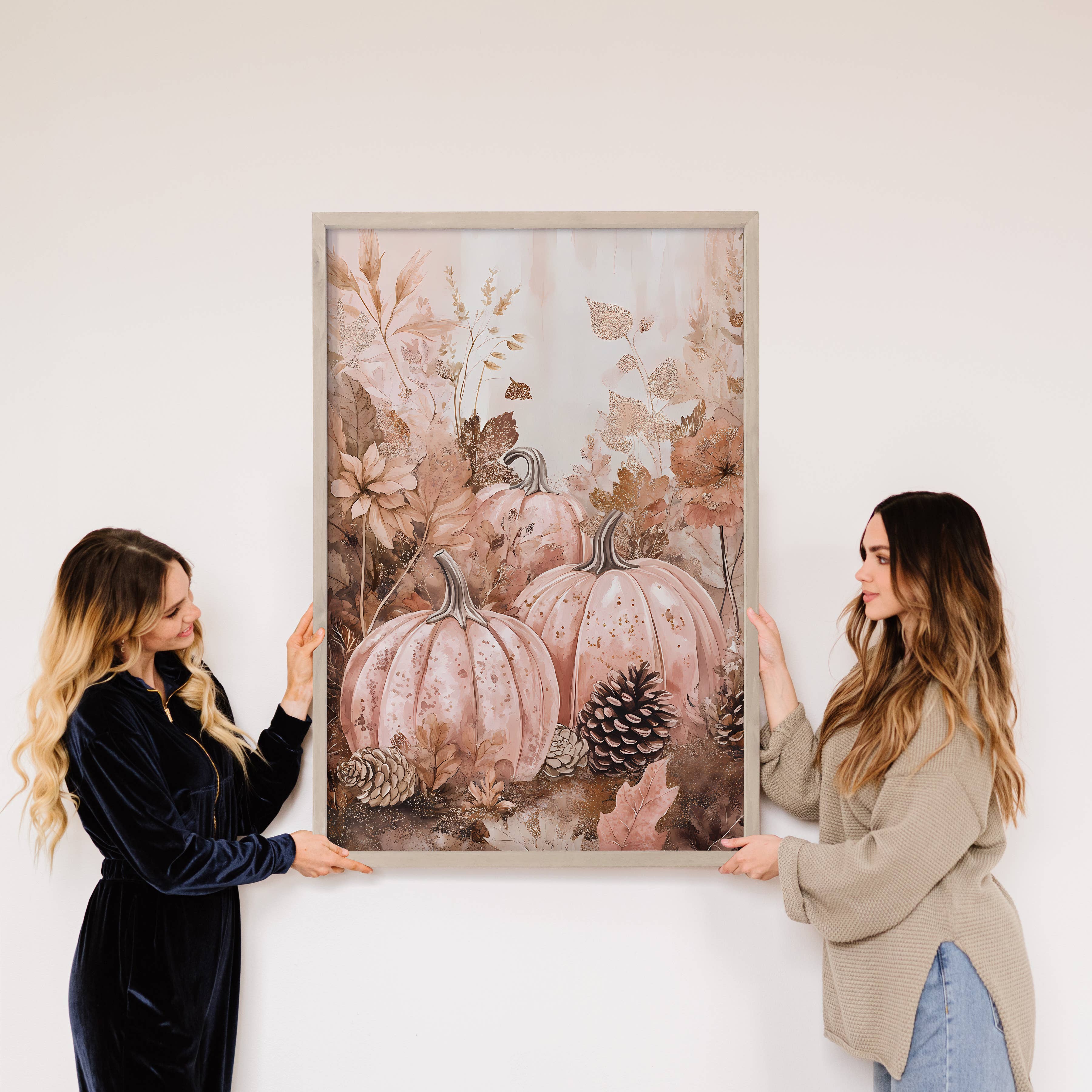 Light Pink Pumpkins - Pumpkin Canvas Art - Wood Framed Art