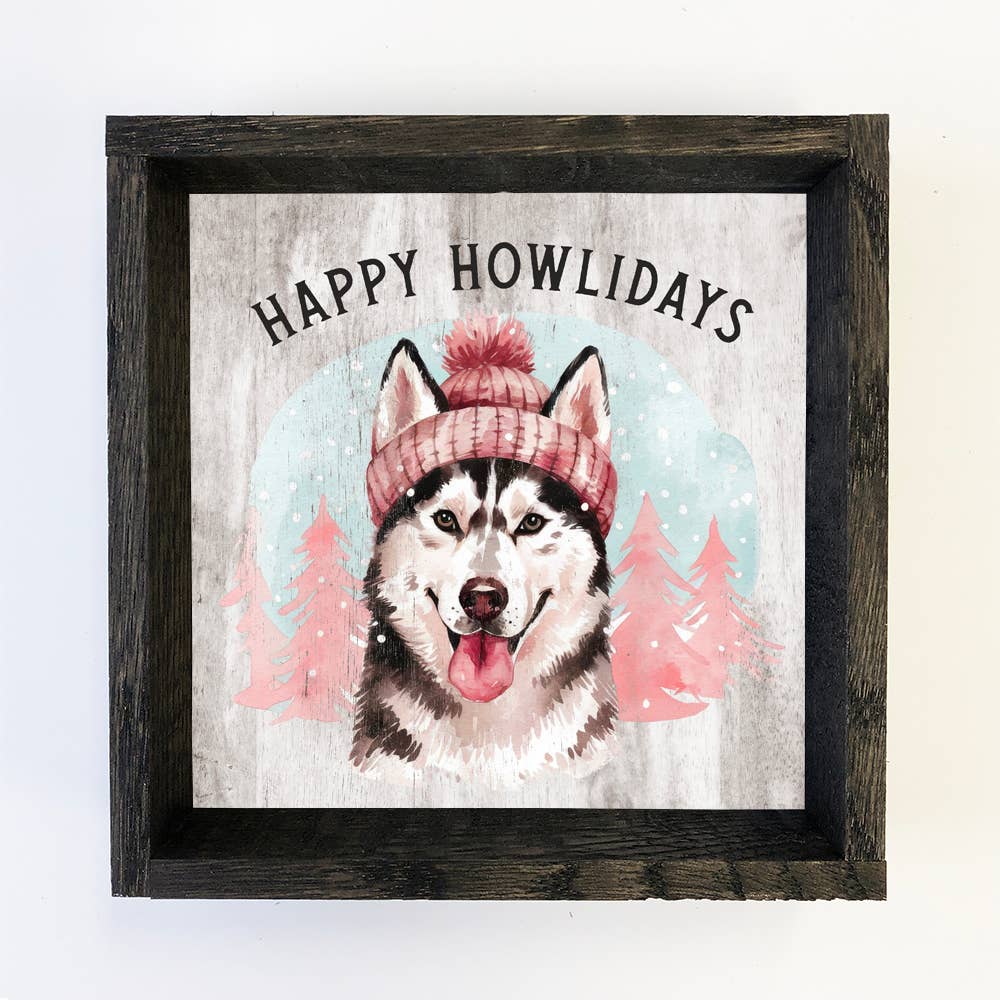 Husky Happy Howlidays - Cute Dog Canvas Art - Holiday Art