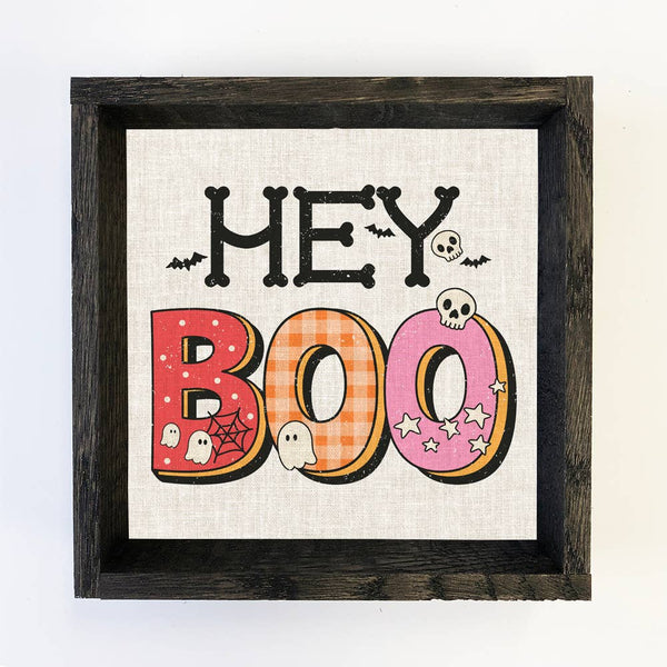 Retro Halloween Hey Boo - Cute Halloween Word Sign - Canvas