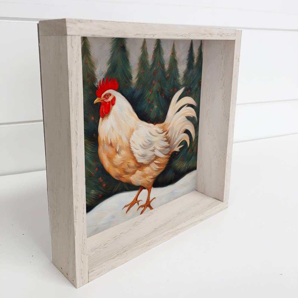 Chicken Pine Trees - Farmhouse Canvas Art - Farm Animal Art
