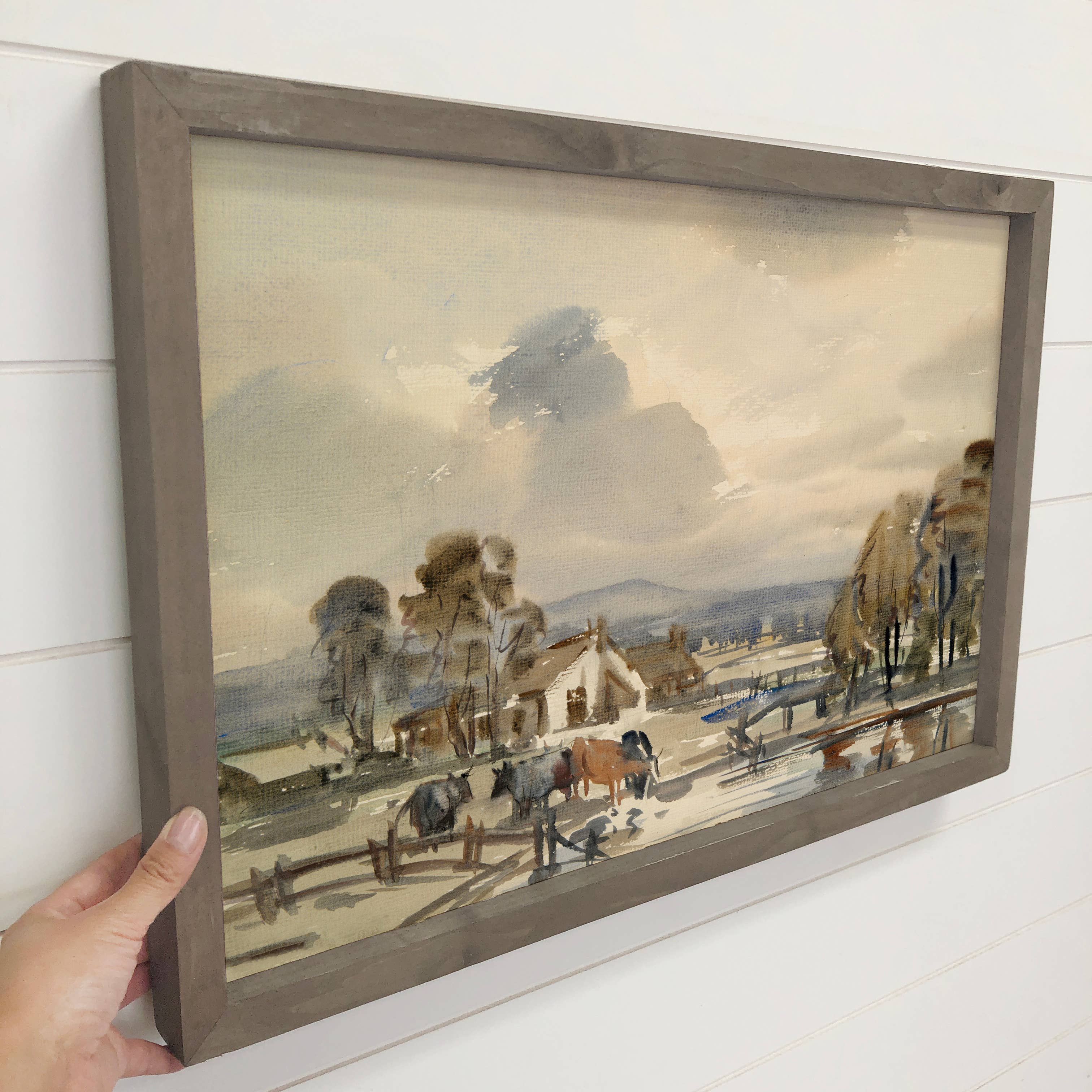 Cows at the Farm Village - Cow Canvas Art - Wood Framed Art