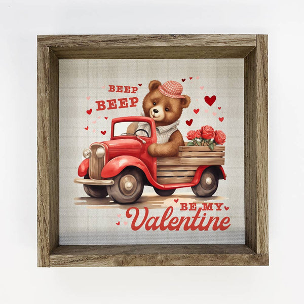 Vintage Valentines Bear Truck - Valentines Day Canvas Art