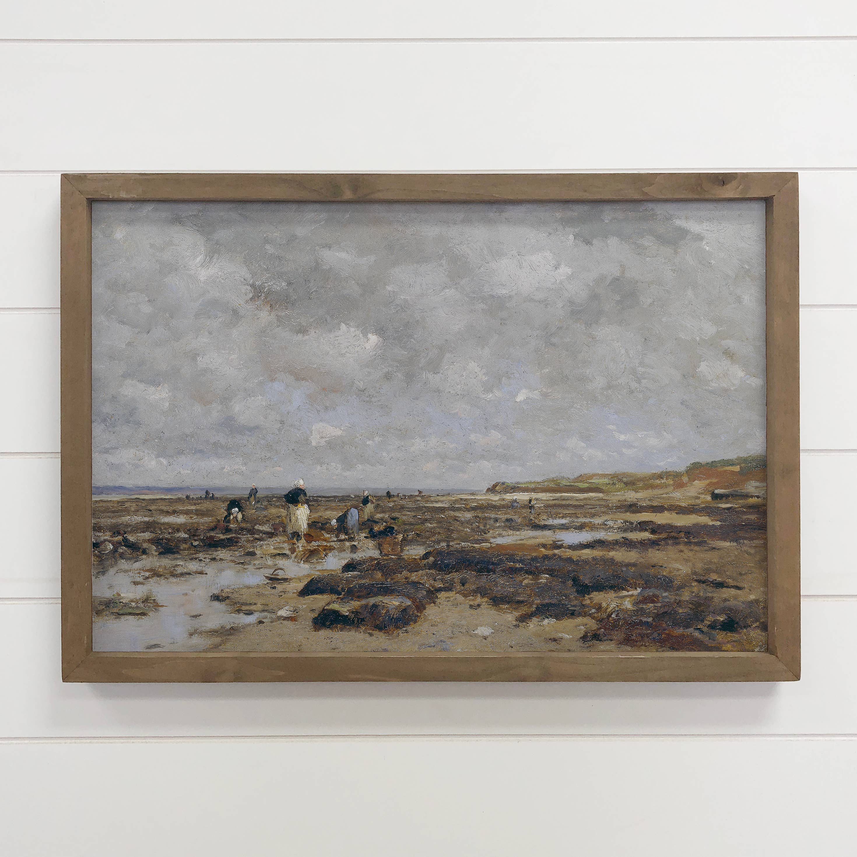 Clam Diggers Vintage Painting - Nature Canvas Art - Framed