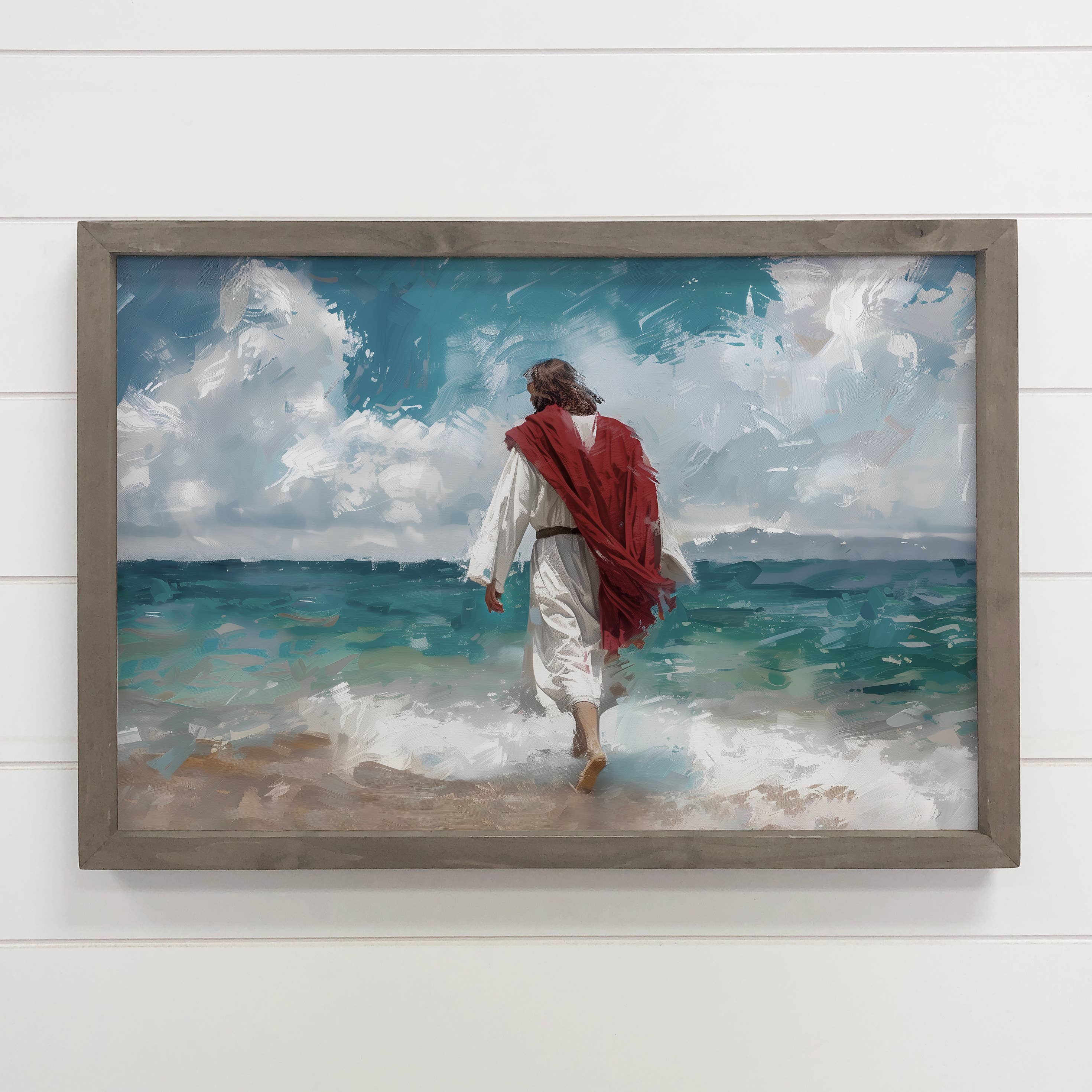 Jesus Water Modern Art - Jesus Canvas Art - Wood Framed Art
