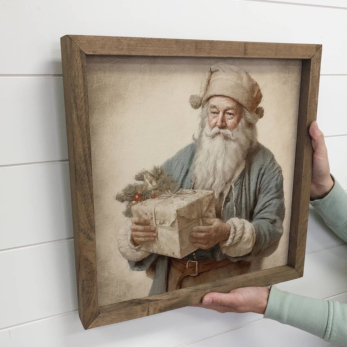 Vintage Old St. Nicholas Santa - Holiday Canvas Art - Framed