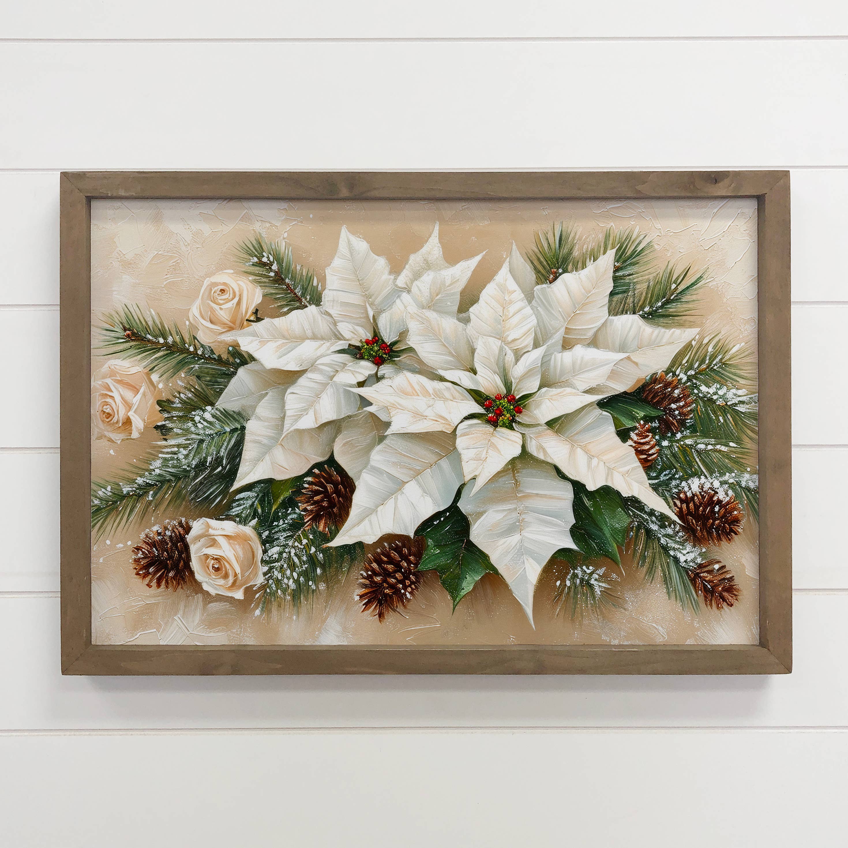 White Winter Flowers - Winter Floral Canvas Art - Wood Frame