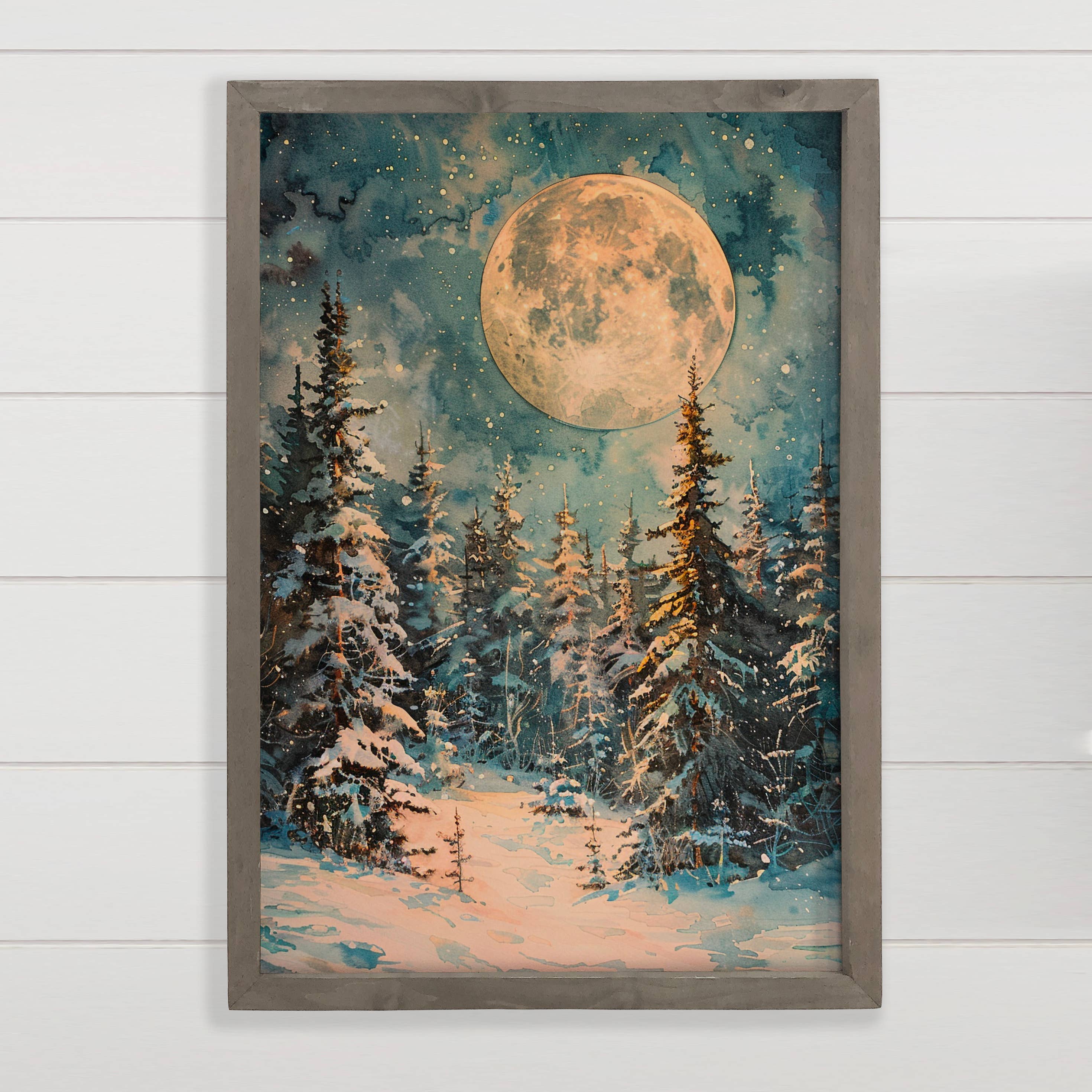 Full Moon in Winter - Winter Canvas Art - Wood Framed Art